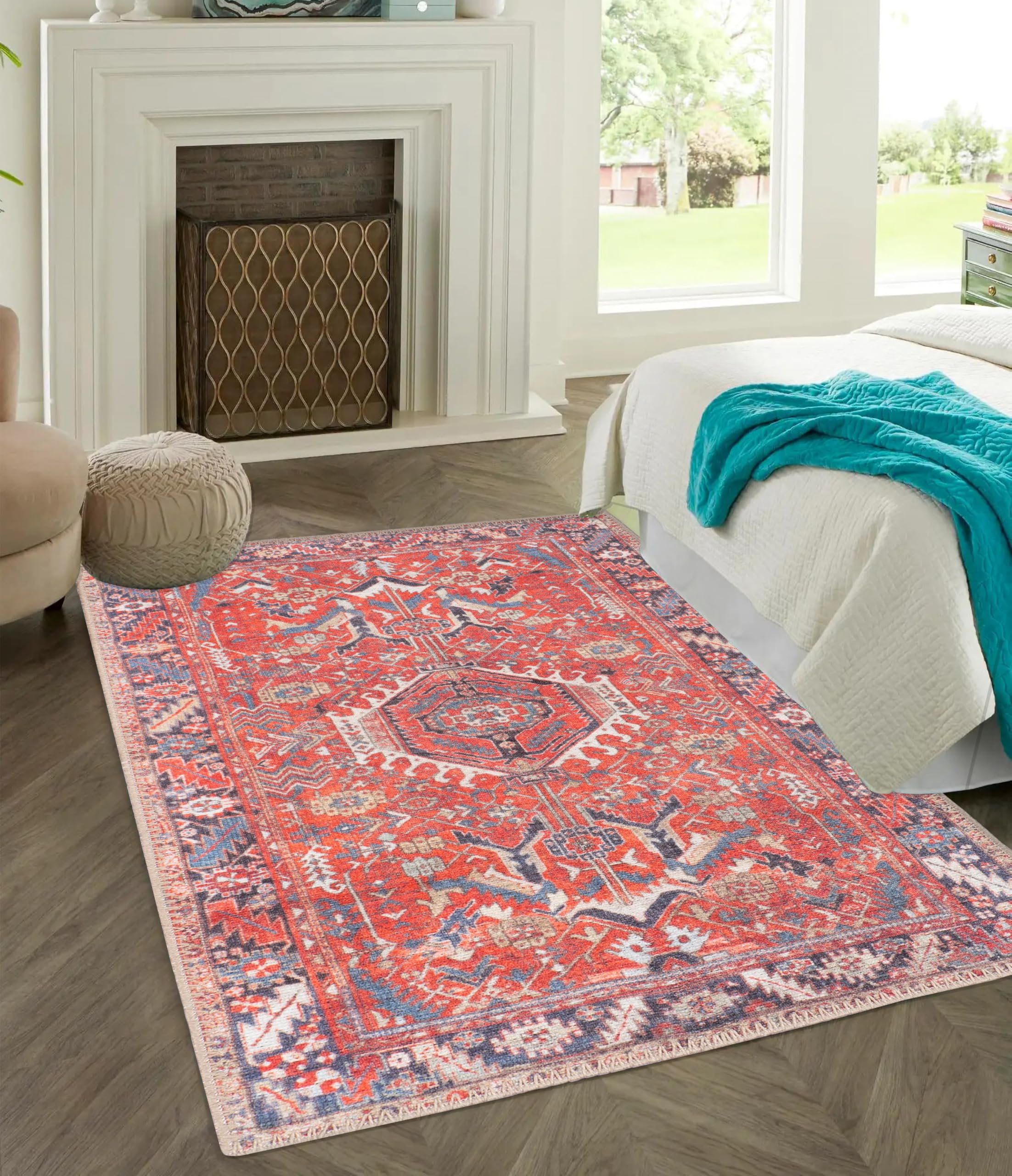 GLN Rugs Kerasus - Machine Washable Area Rug - Multi Red Home Rug
