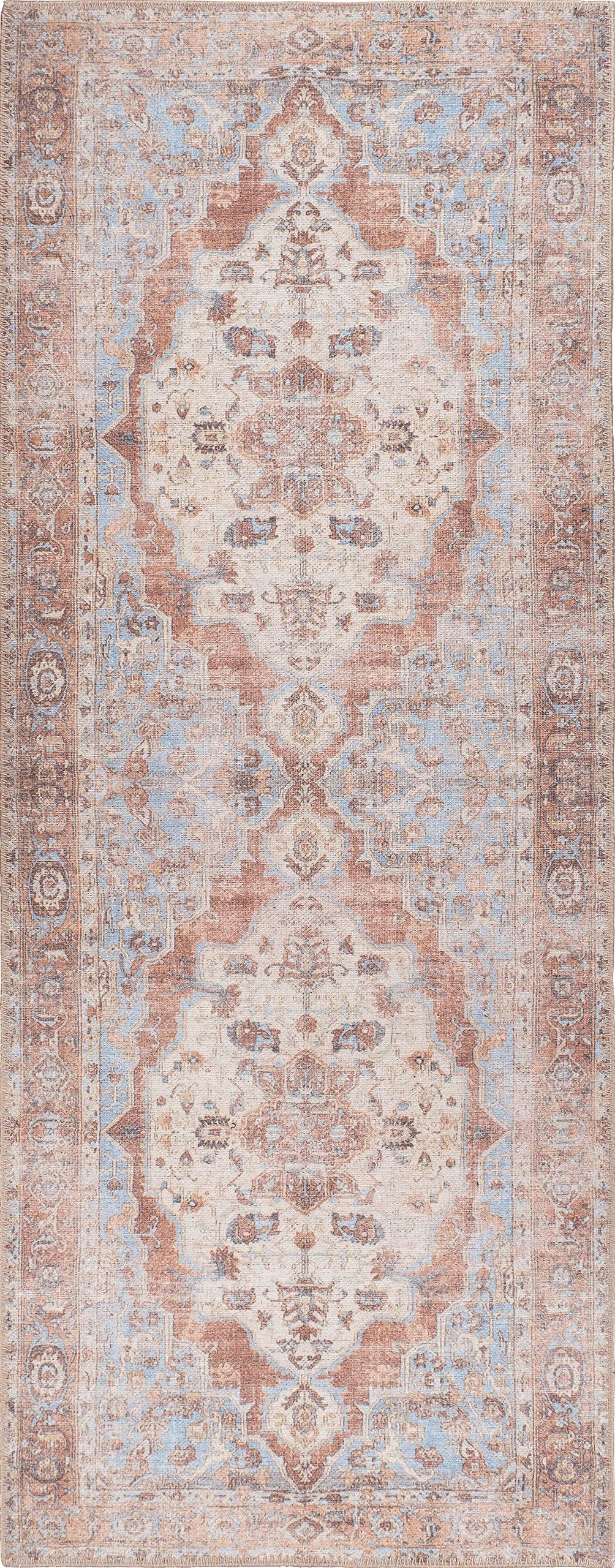 GLN Rugs Sinop - Machine Washable Area Rug - Brown/Blue Home Rug