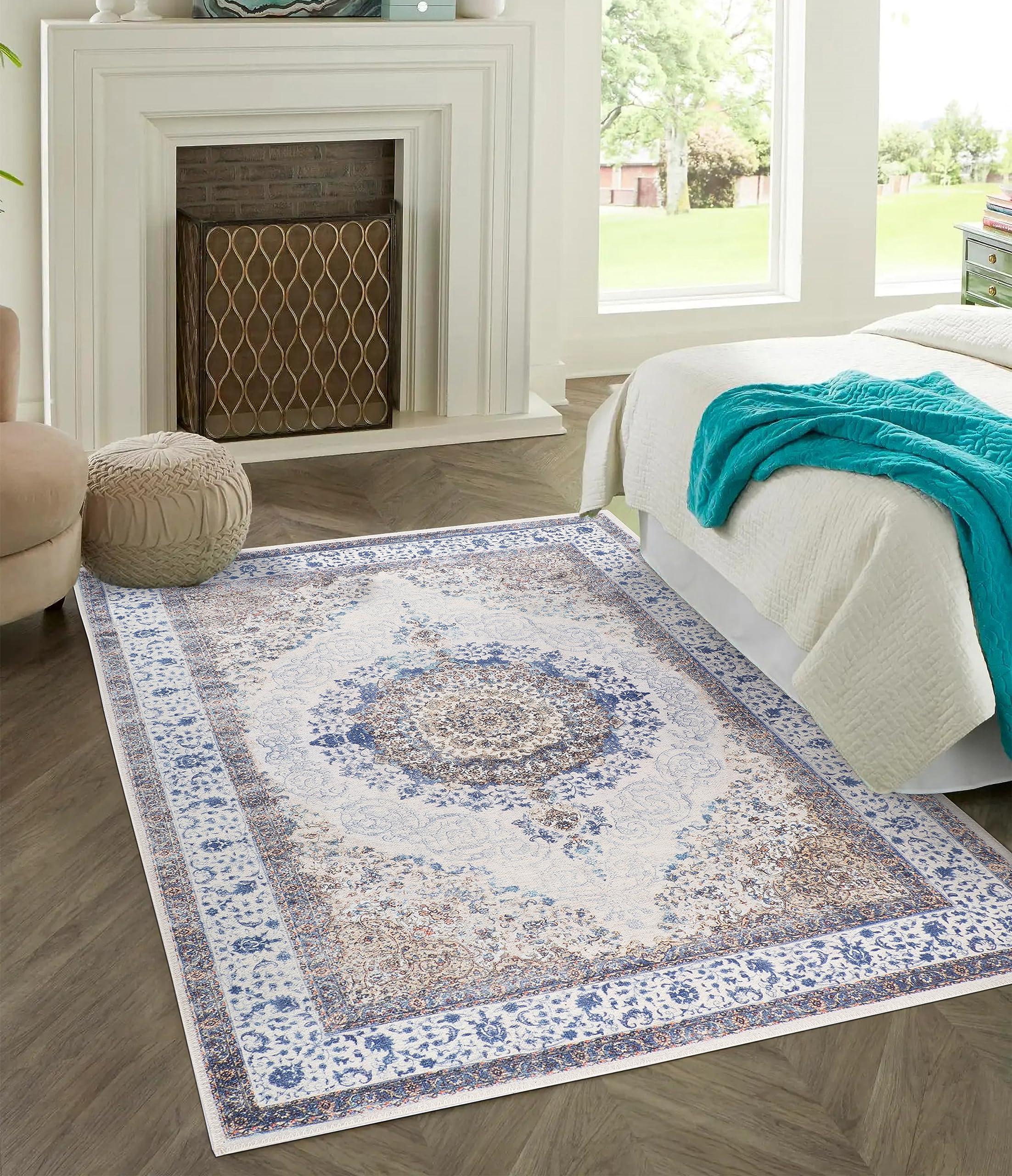 GLN Rugs Vona - Machine Washable Area Rug - Cream/Navy Home Rug