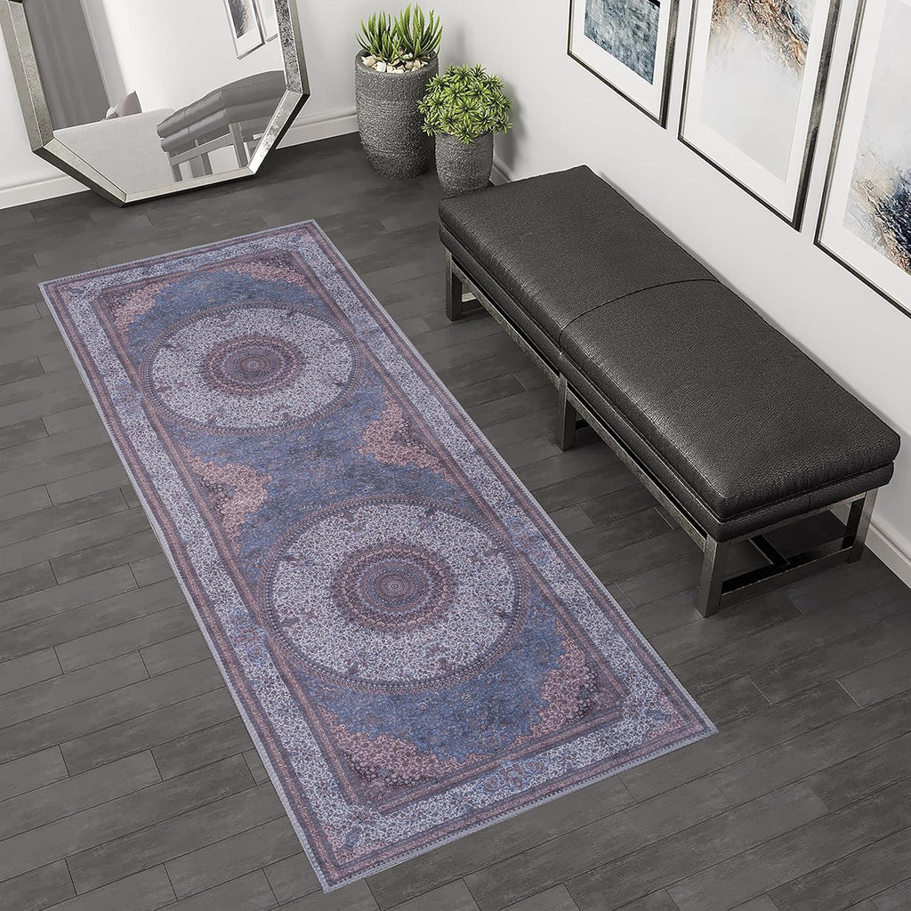 GLN Rugs Saphirya - Machine Washable Area Rug - Turkish Navy/Off White Home Rugs