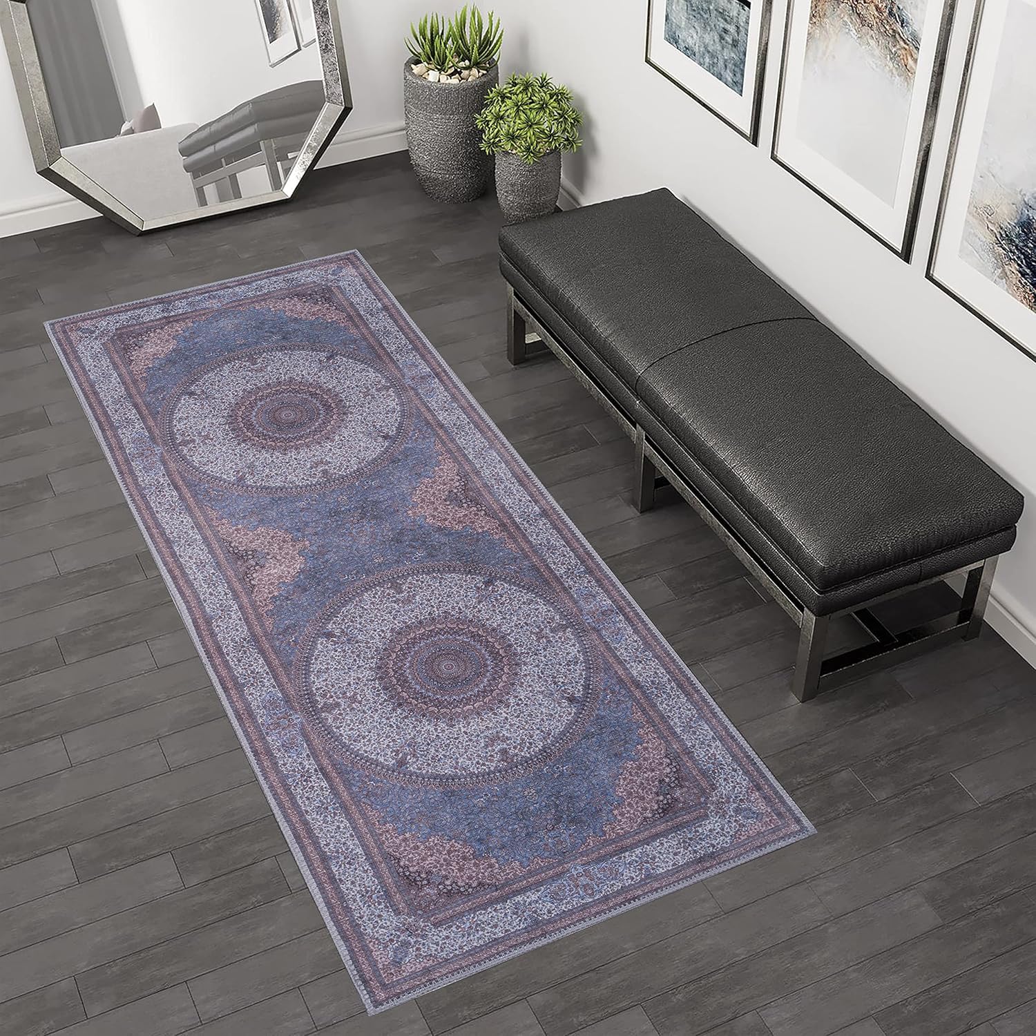 GLN Rugs Saphirya - Machine Washable Area Rug - Turkish Navy/Off White Home Rugs