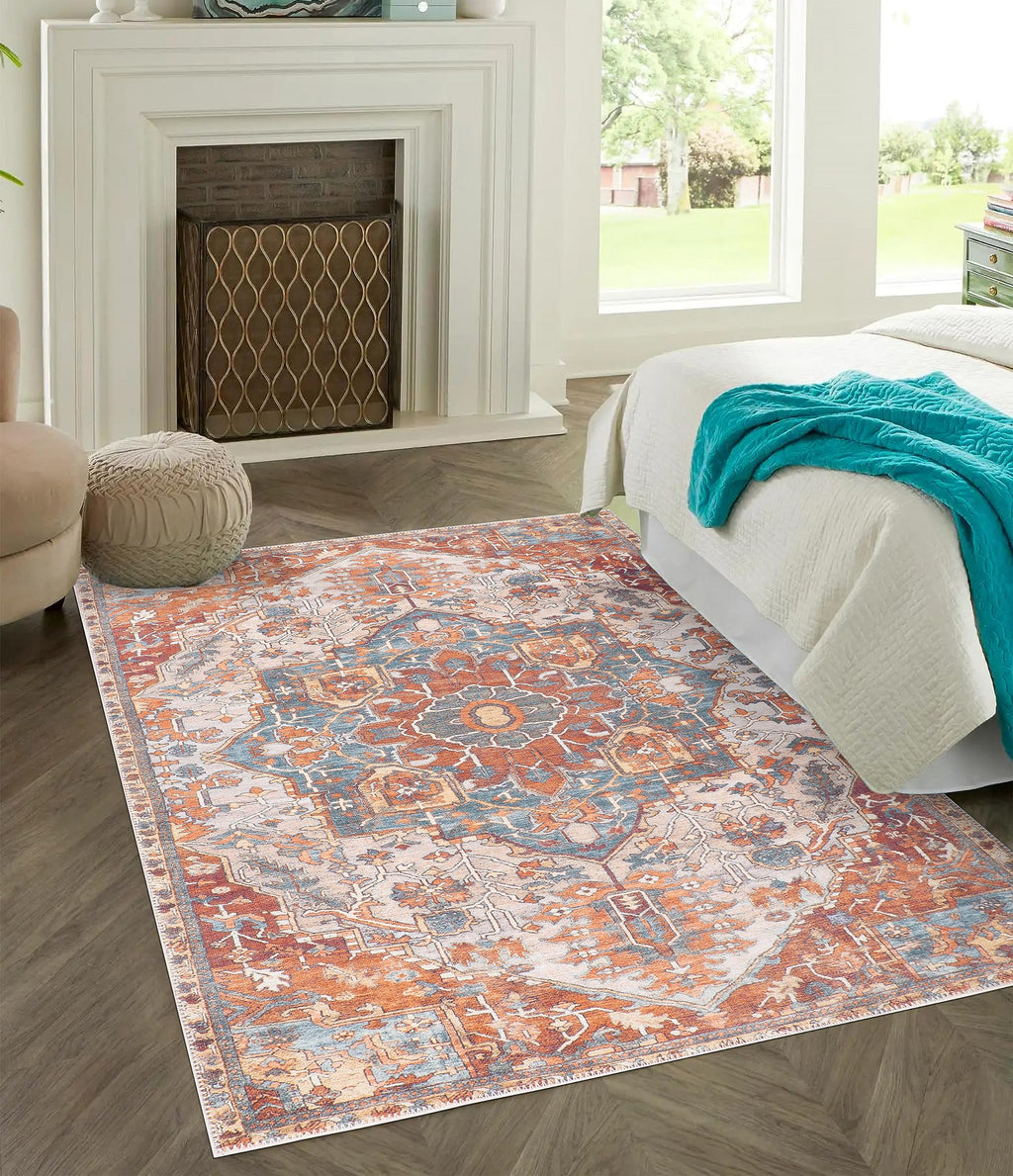 GLN Rugs Gordion - Machine Washable Area Rug - Cream/Terra Home Rug