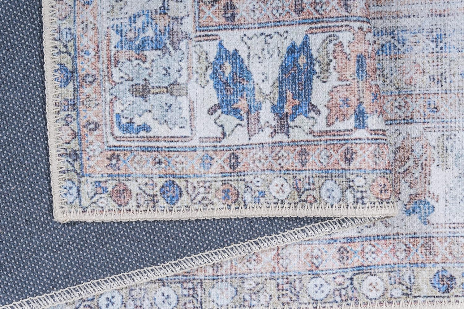 GLN Rugs Larisa - Machine Washable Area Rug - Turkish Peach/Blue Home Rugs