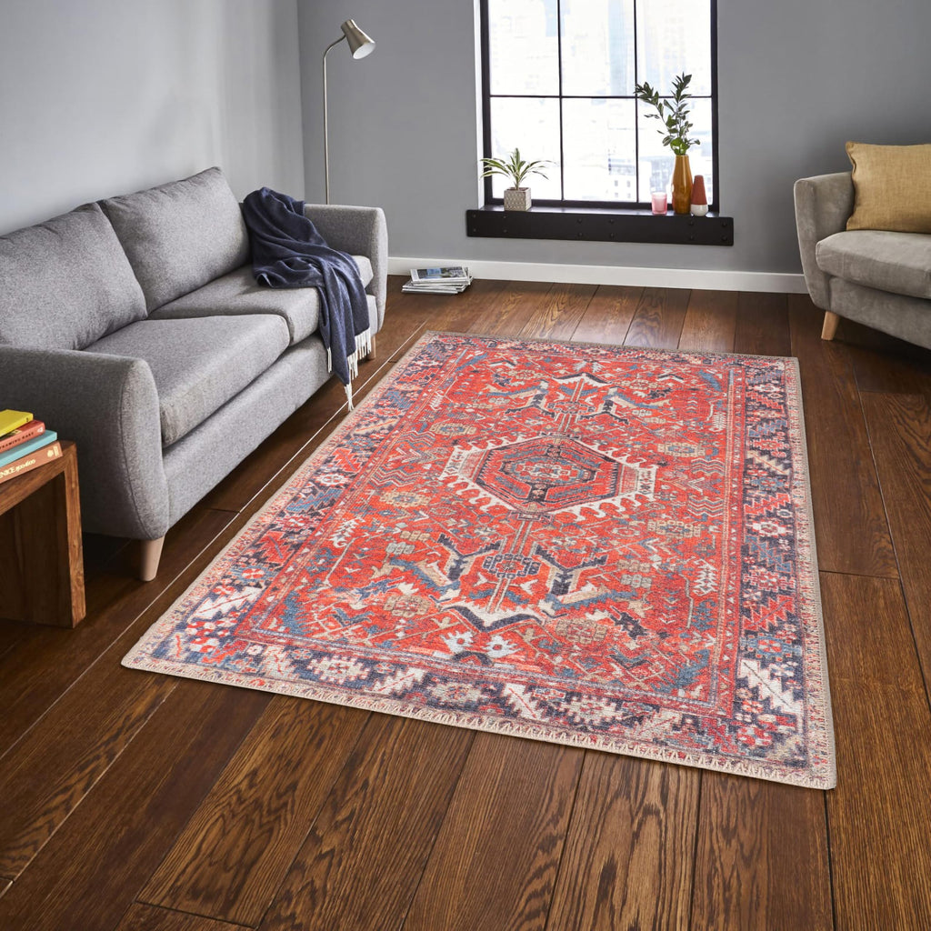 GLN Rugs Kerasus - Machine Washable Area Rug - Multi Red Home Rug