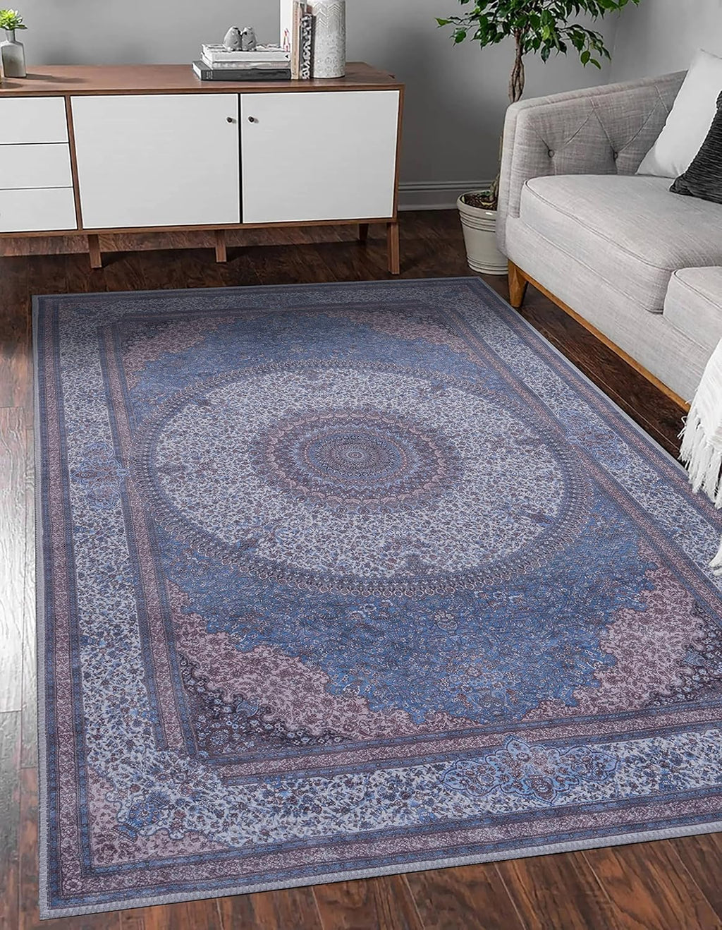 GLN Rugs Saphirya - Machine Washable Area Rug - Turkish Navy/Off White Home Rugs