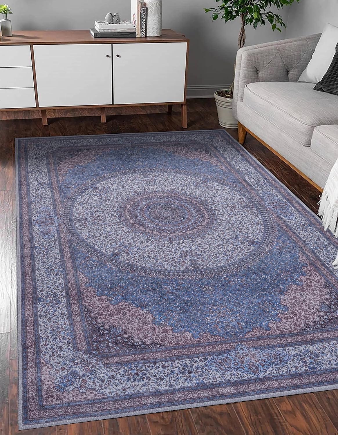 GLN Rugs Saphirya - Machine Washable Area Rug - Turkish Navy/Off White Home Rugs