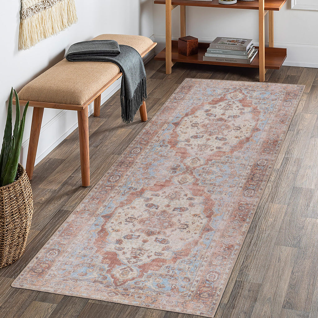 Trapezus - Brown/Beige/Blue Machine Washable Area Rug