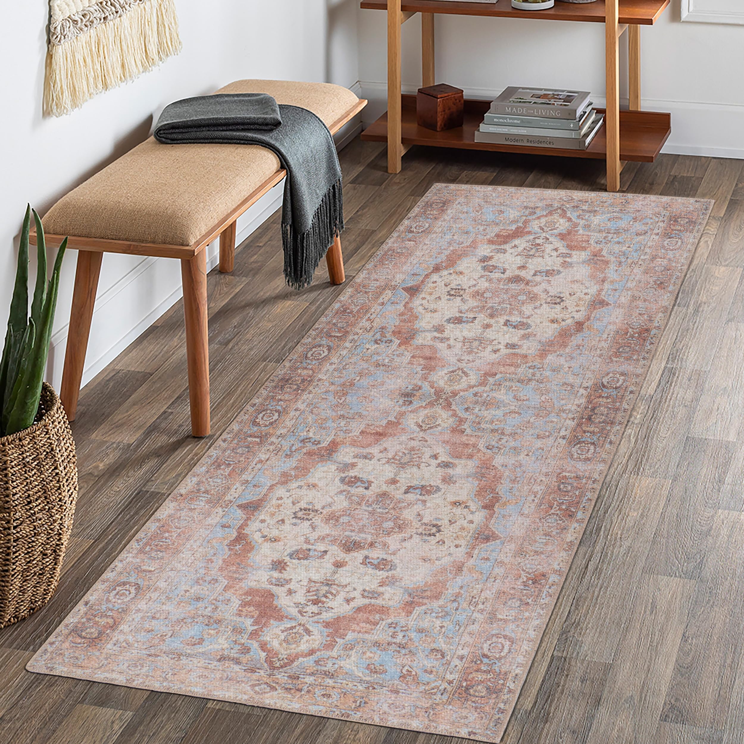 GLN Rugs Sinop - Machine Washable Area Rug - Brown/Blue Home Rug
