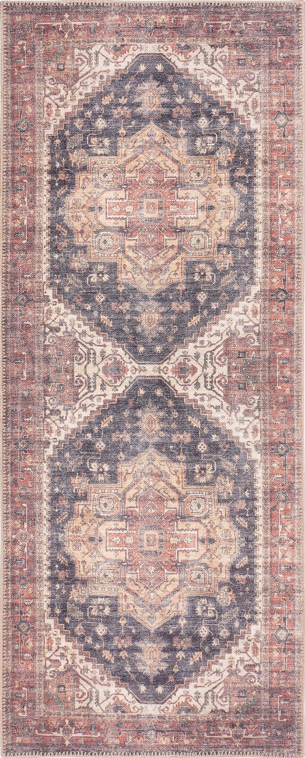 GLN Rugs Mylasa - Machine Washable Area Rug - Black/Terra Home Rug