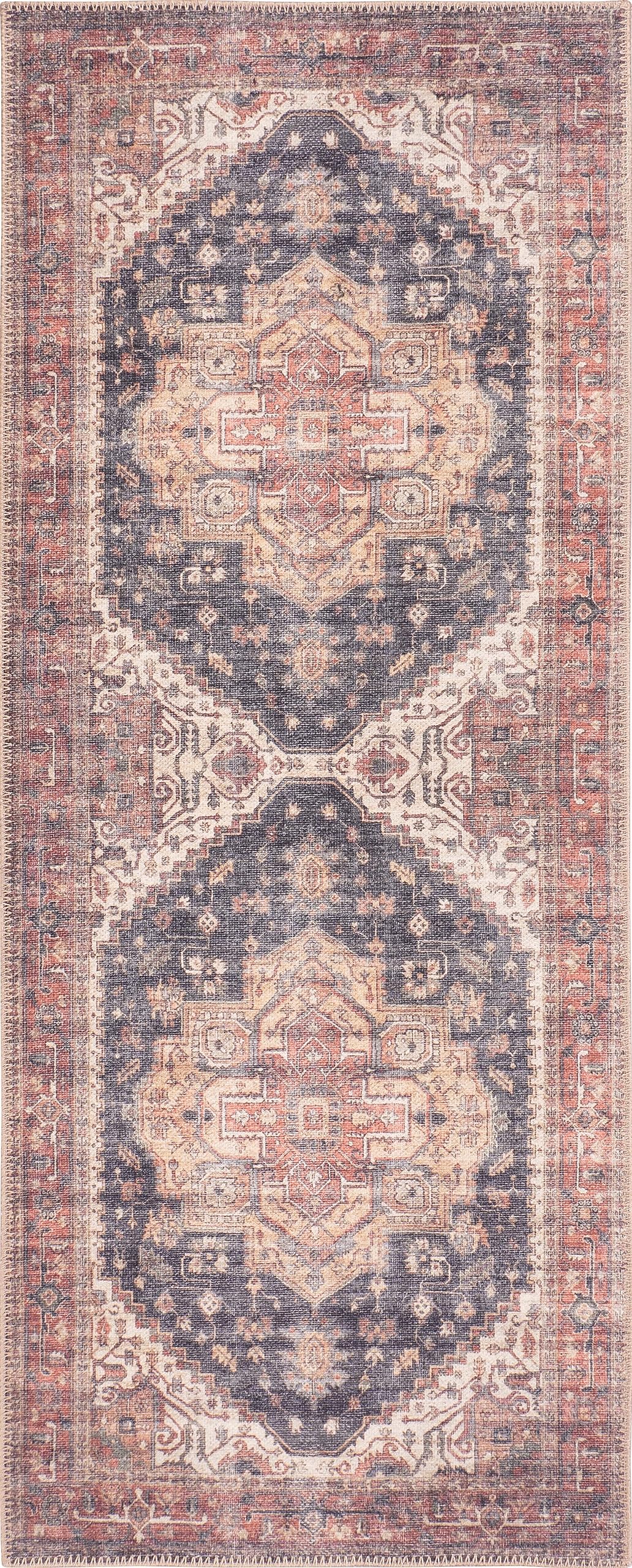 GLN Rugs Mylasa - Machine Washable Area Rug - Black/Terra Home Rug