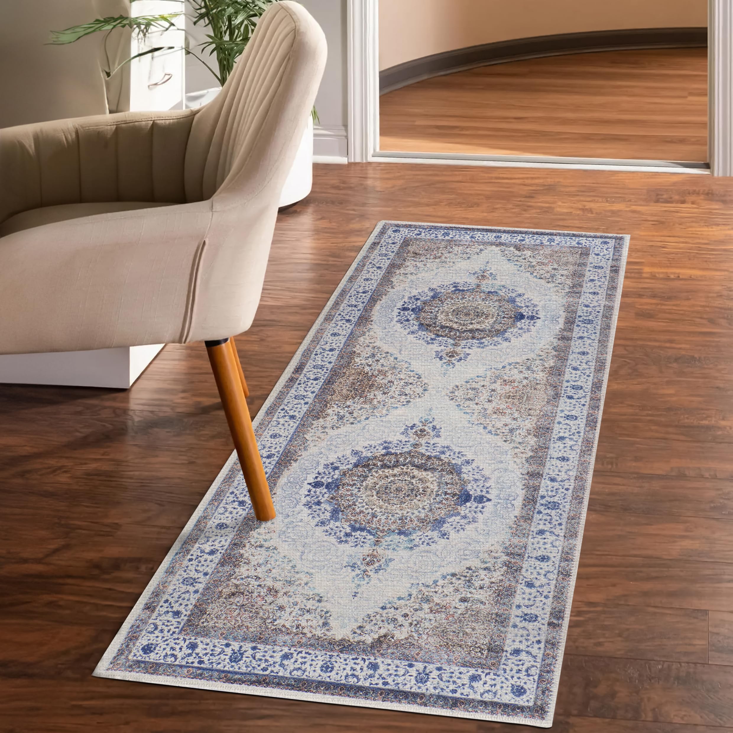 GLN Rugs Vona - Machine Washable Area Rug - Cream/Navy Home Rug