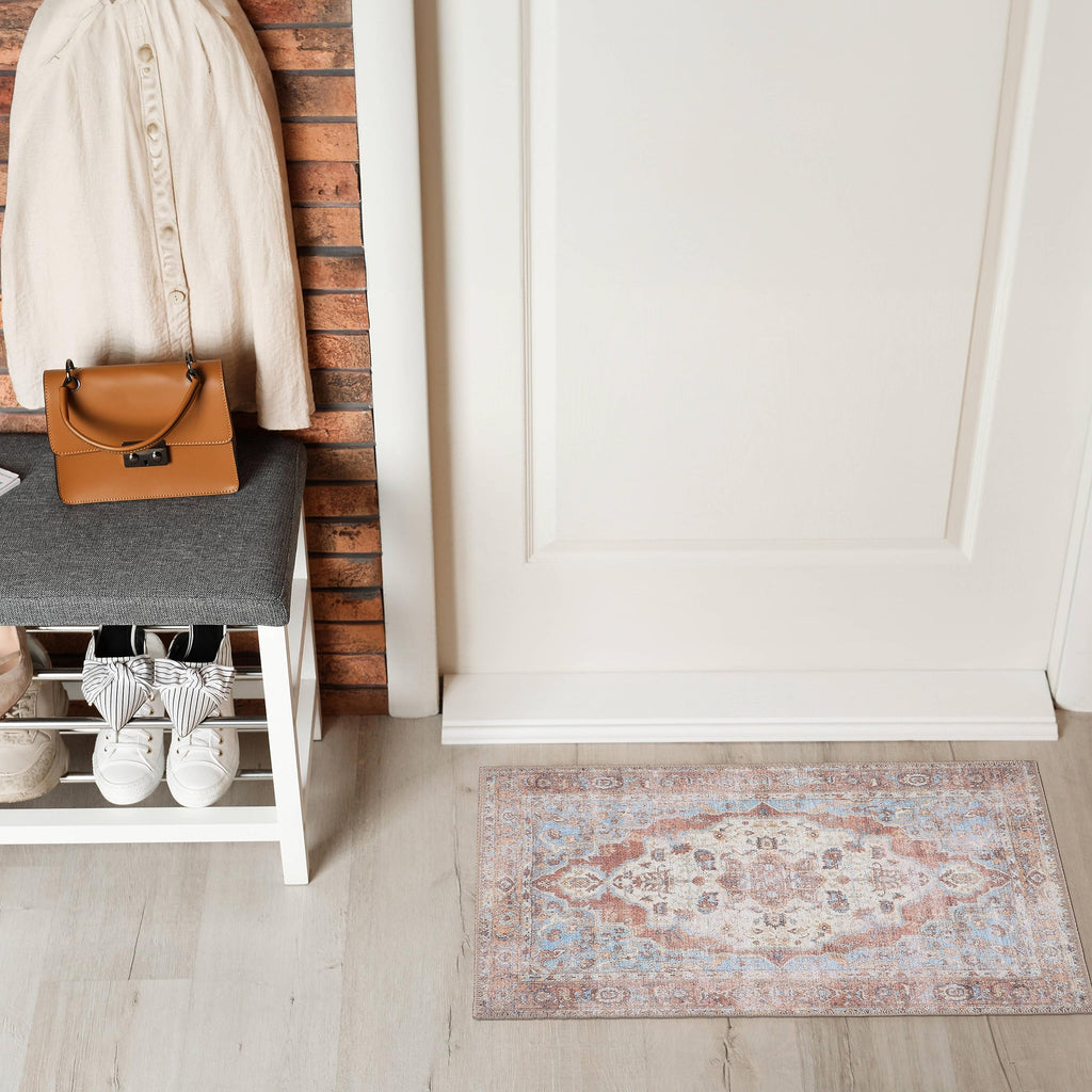 Trapezus - Brown/Beige/Blue Machine Washable Area Rug