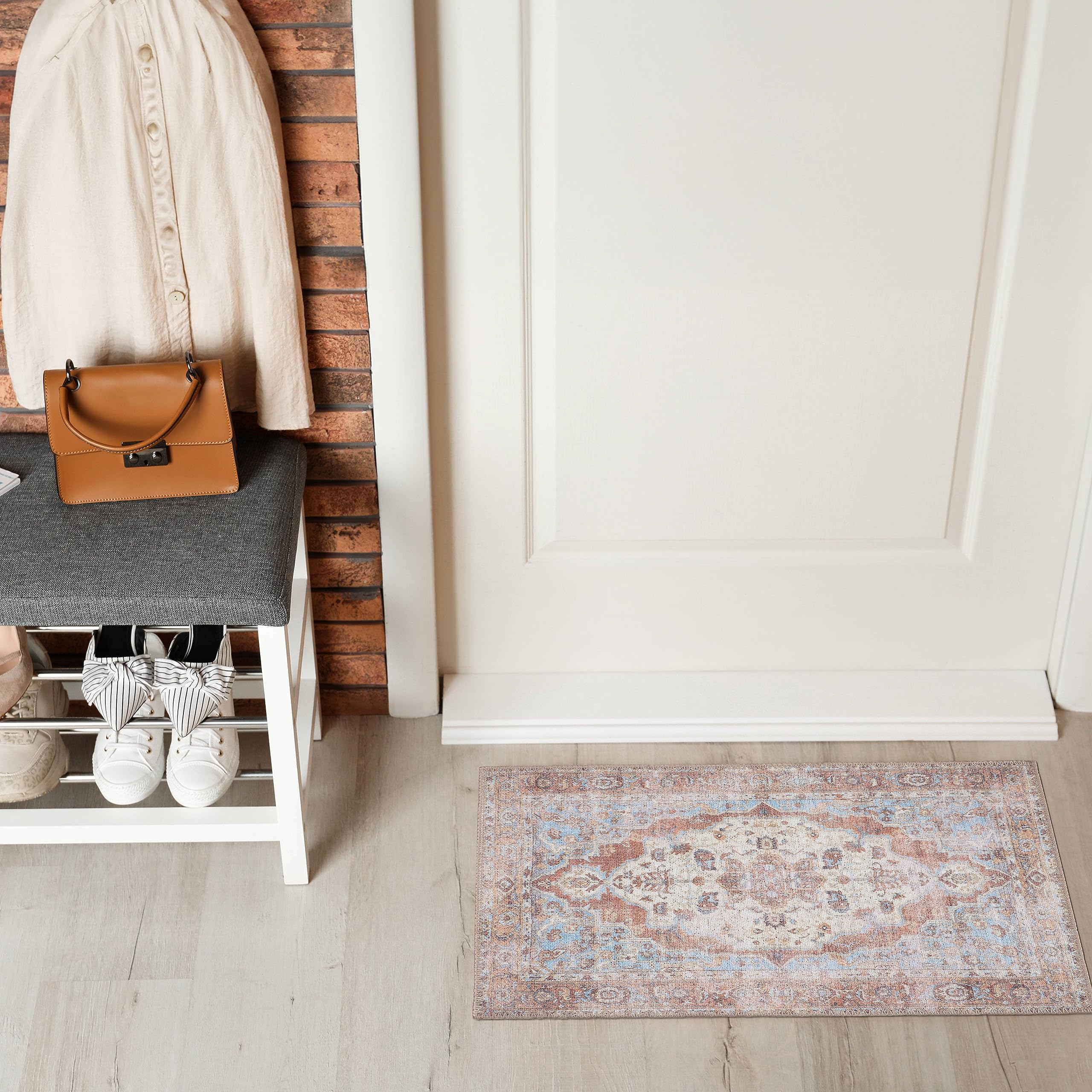 GLN Rugs Sinop - Machine Washable Area Rug - Brown/Blue Home Rug