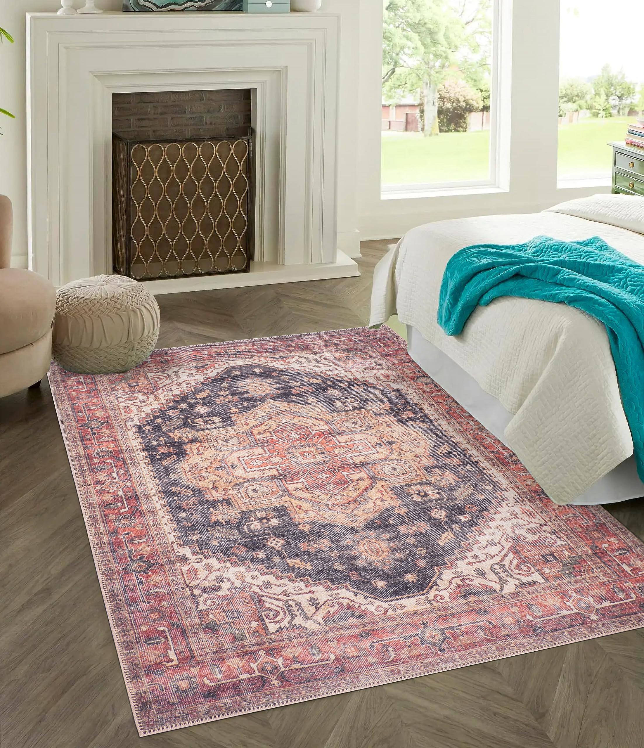 GLN Rugs Mylasa - Machine Washable Area Rug - Black/Terra Home Rug