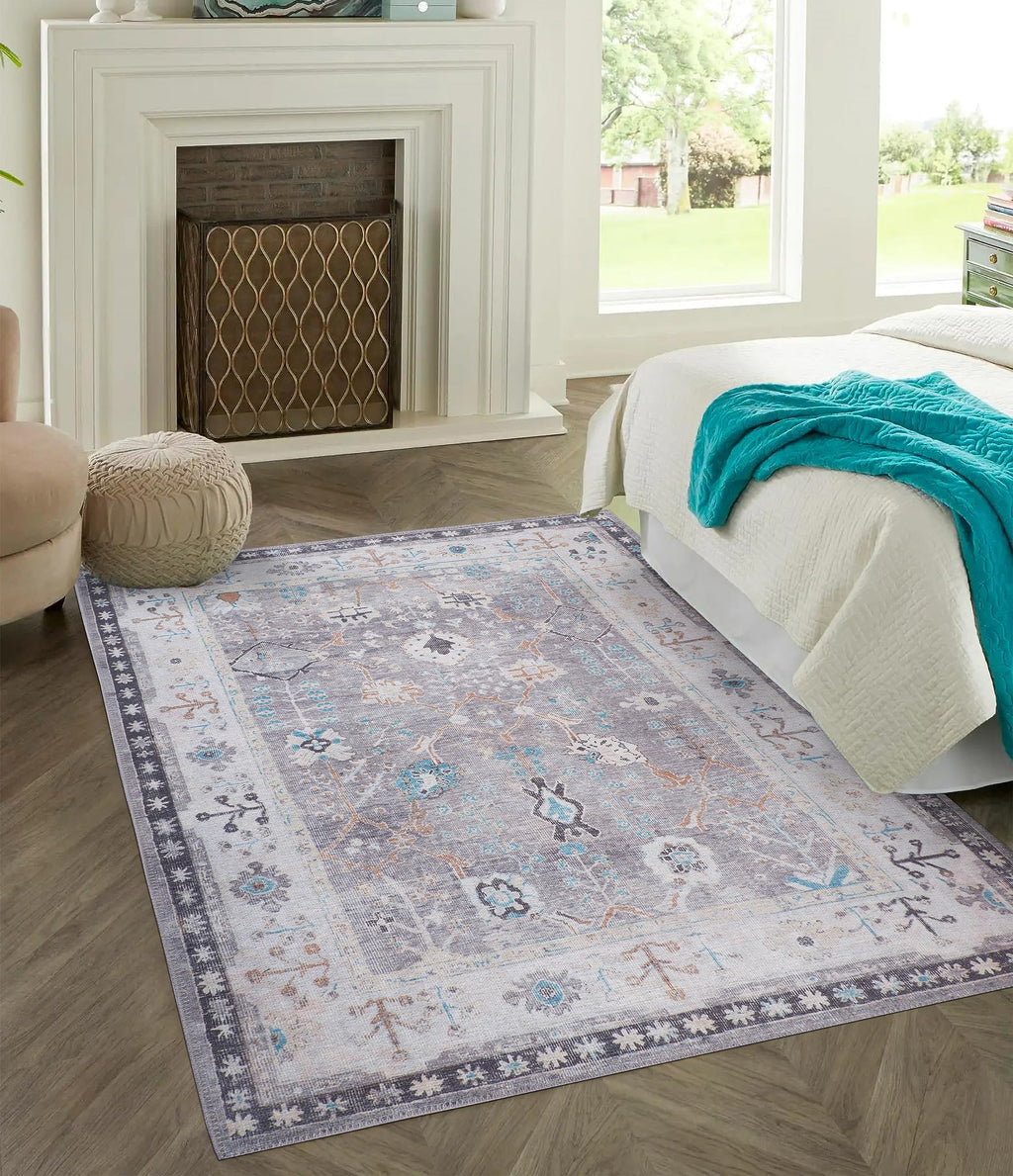 GLN Rugs Idyma - Machine Washable Area Rug - Cream/Gray Home Rug