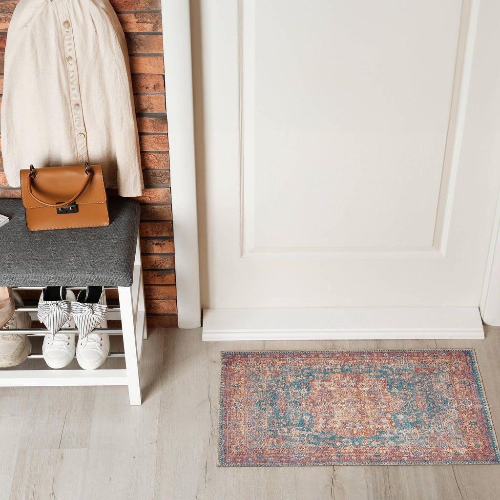 GLN Rugs Sumela - Machine Washable Area Rug - Terra/Green Home Rug