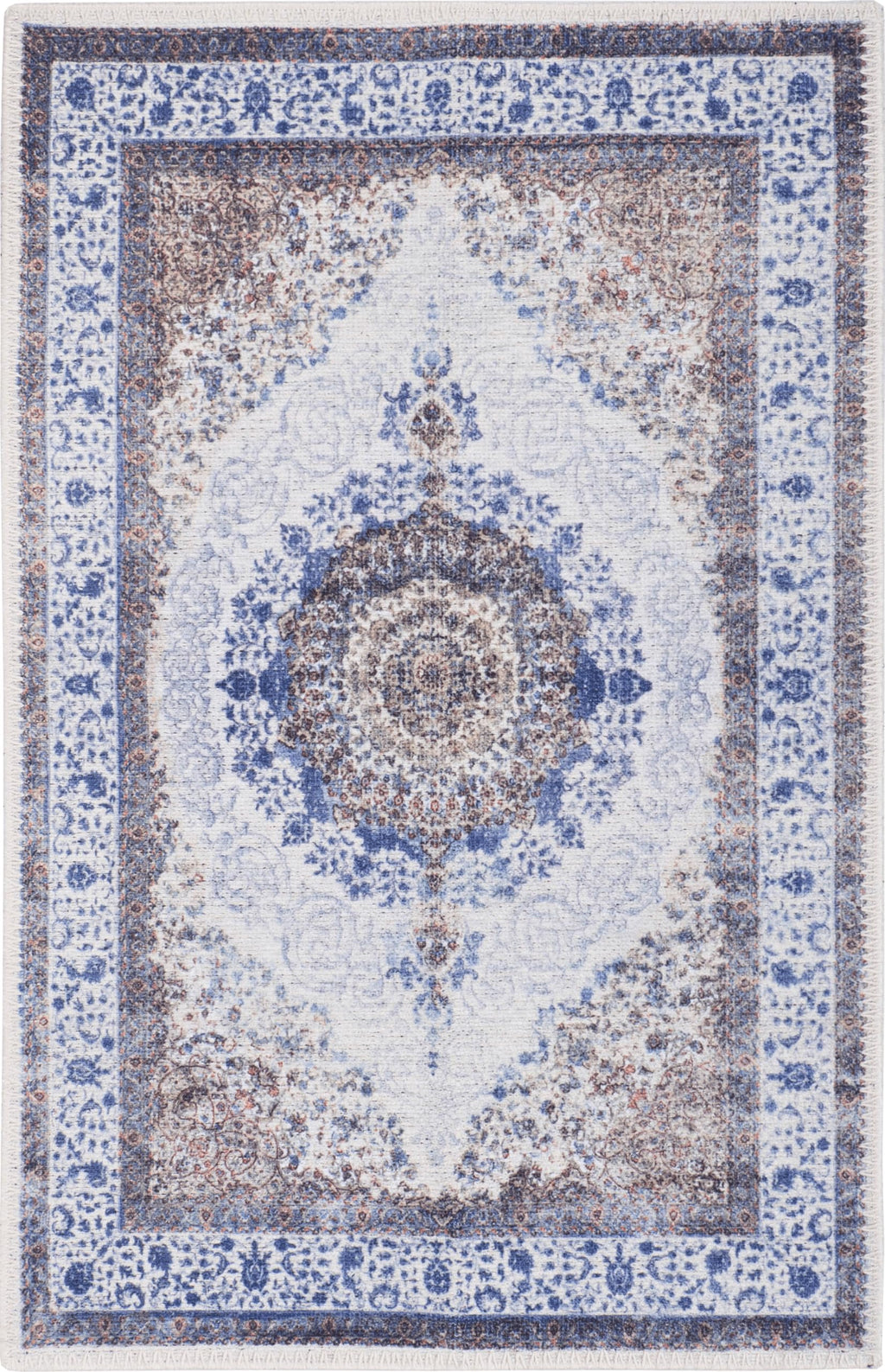 GLN Rugs Vona - Machine Washable Area Rug - Cream/Navy Home Rug