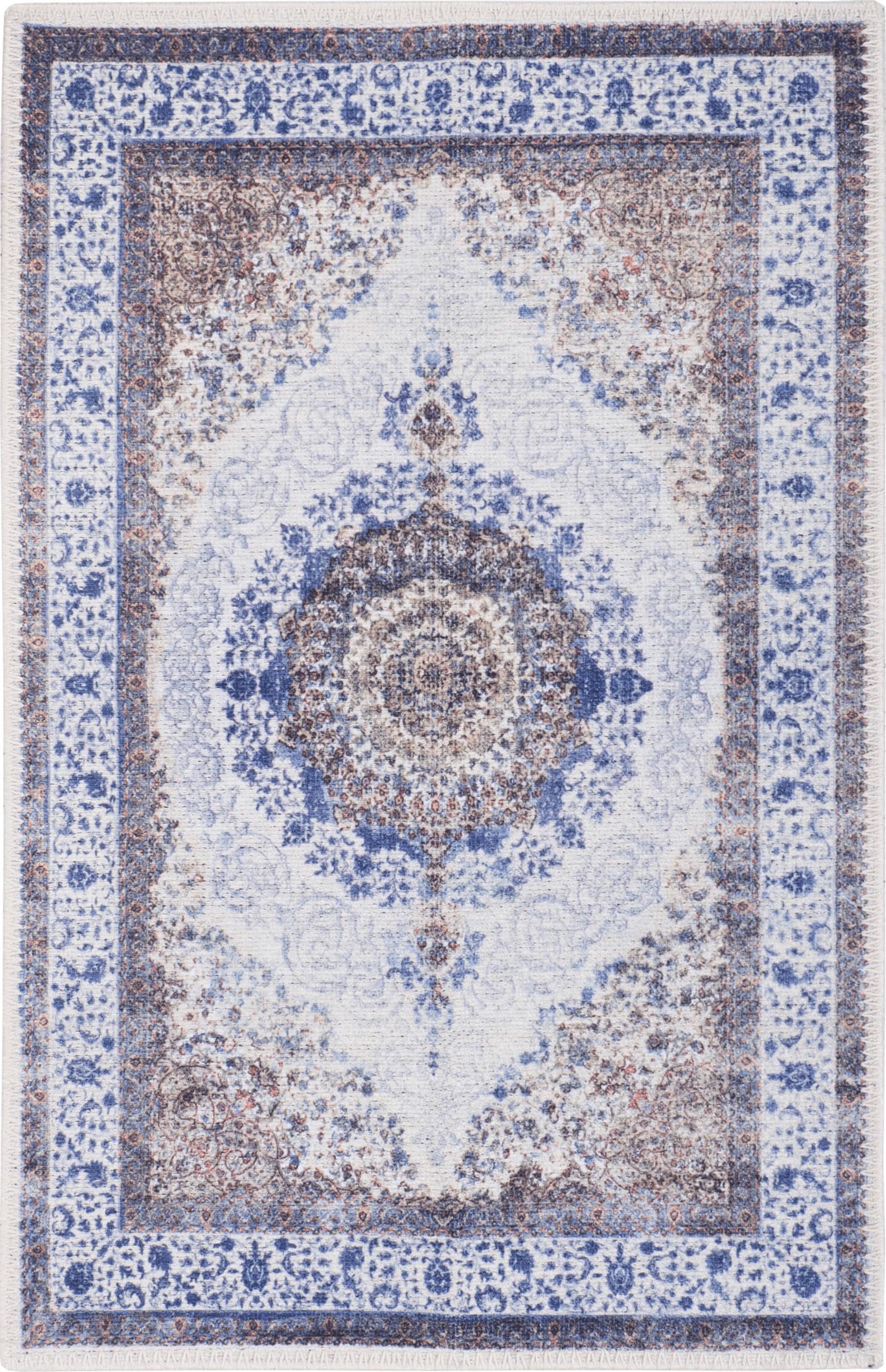 GLN Rugs Vona - Machine Washable Area Rug - Cream/Navy Home Rug