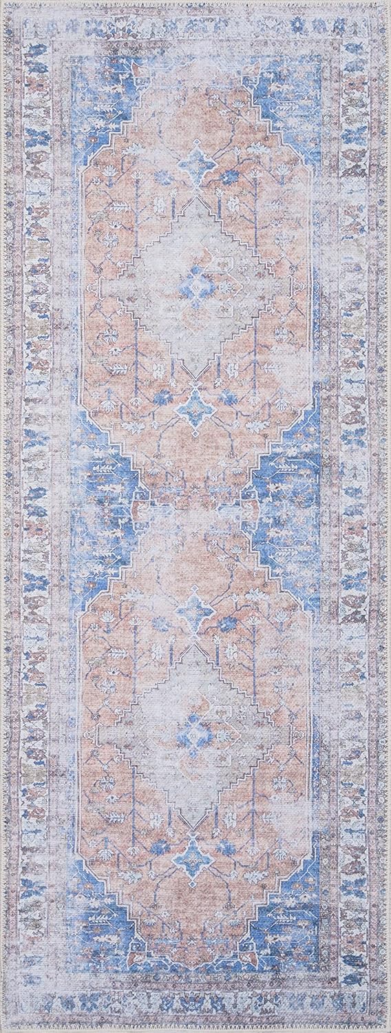 GLN Rugs Larisa - Machine Washable Area Rug - Turkish Peach/Blue Home Rugs