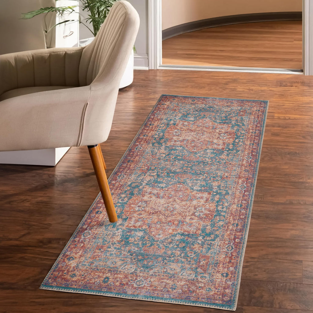 GLN Rugs Sumela - Machine Washable Area Rug - Terra/Green Home Rug