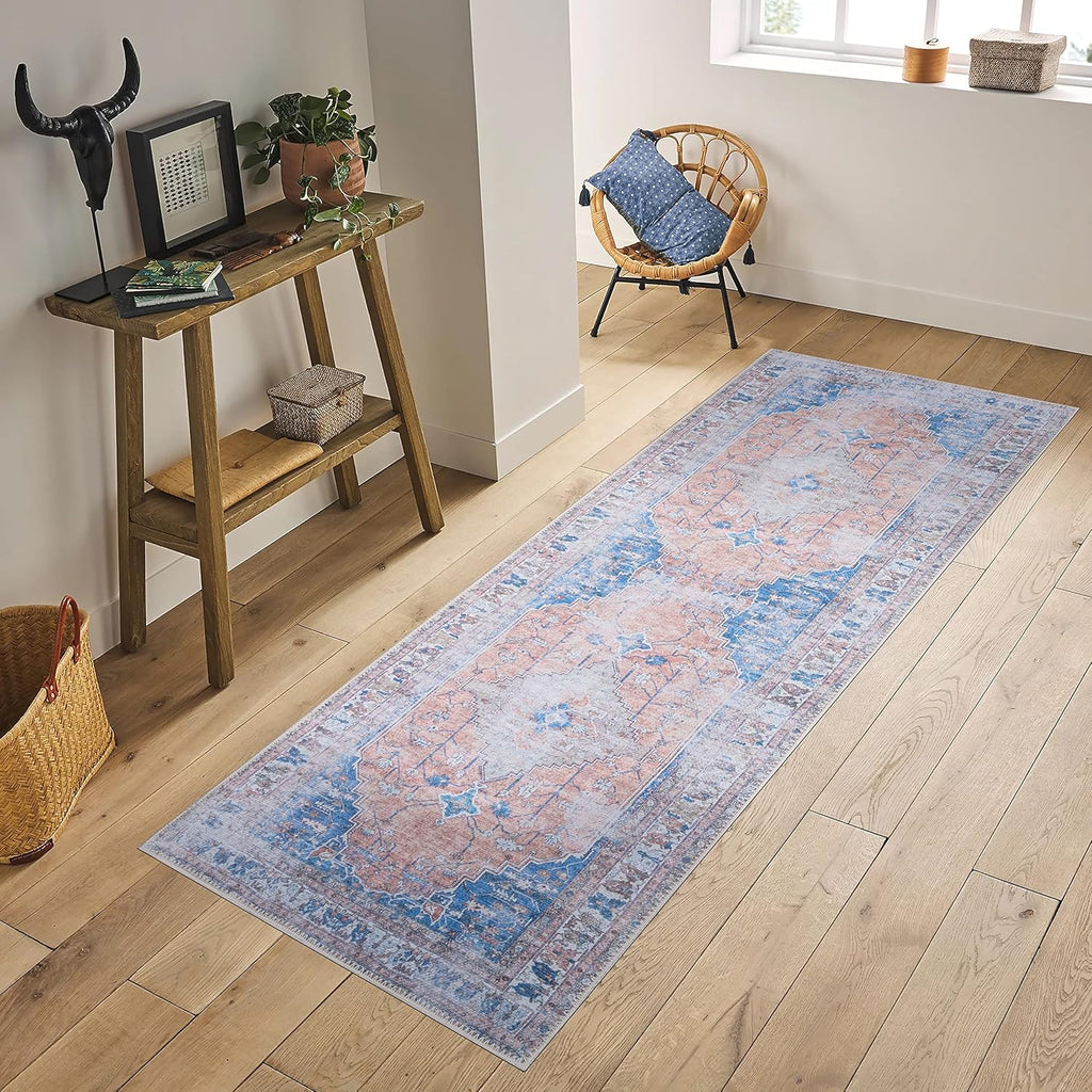 GLN Rugs Larisa - Machine Washable Area Rug - Turkish Peach/Blue Home Rugs