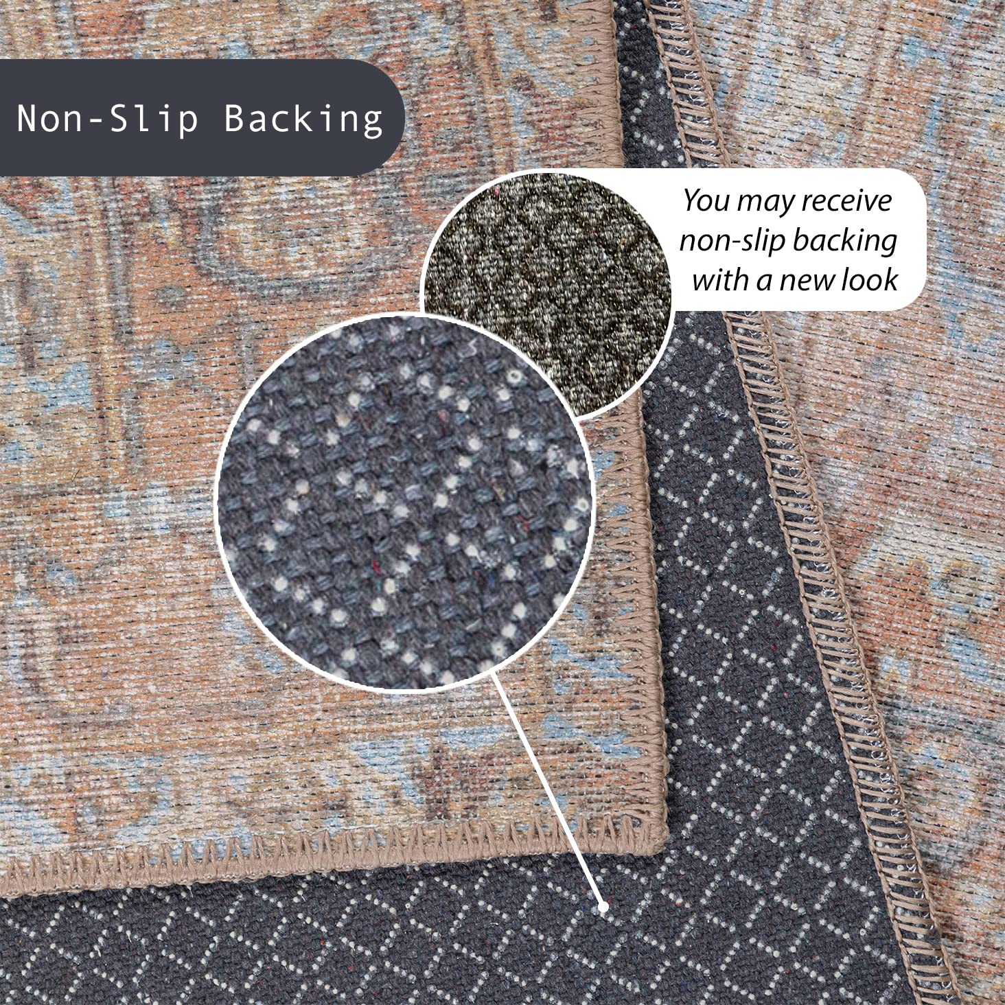 GLN Rugs Sinop - Machine Washable Area Rug - Brown/Blue Home Rug