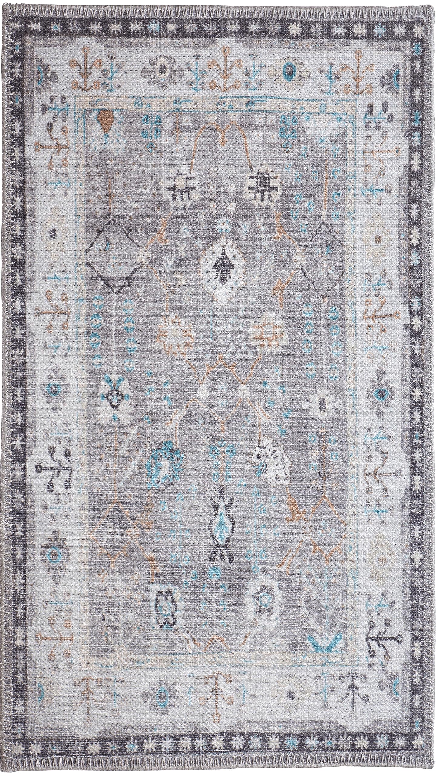GLN Rugs Idyma - Machine Washable Area Rug - Cream/Gray Home Rug