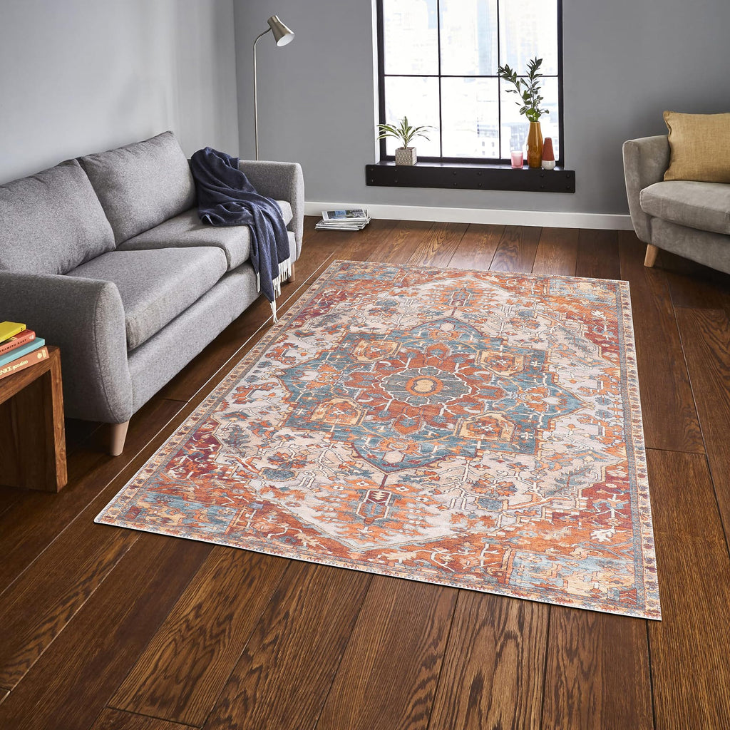 GLN Rugs Gordion - Machine Washable Area Rug - Cream/Terra Home Rug