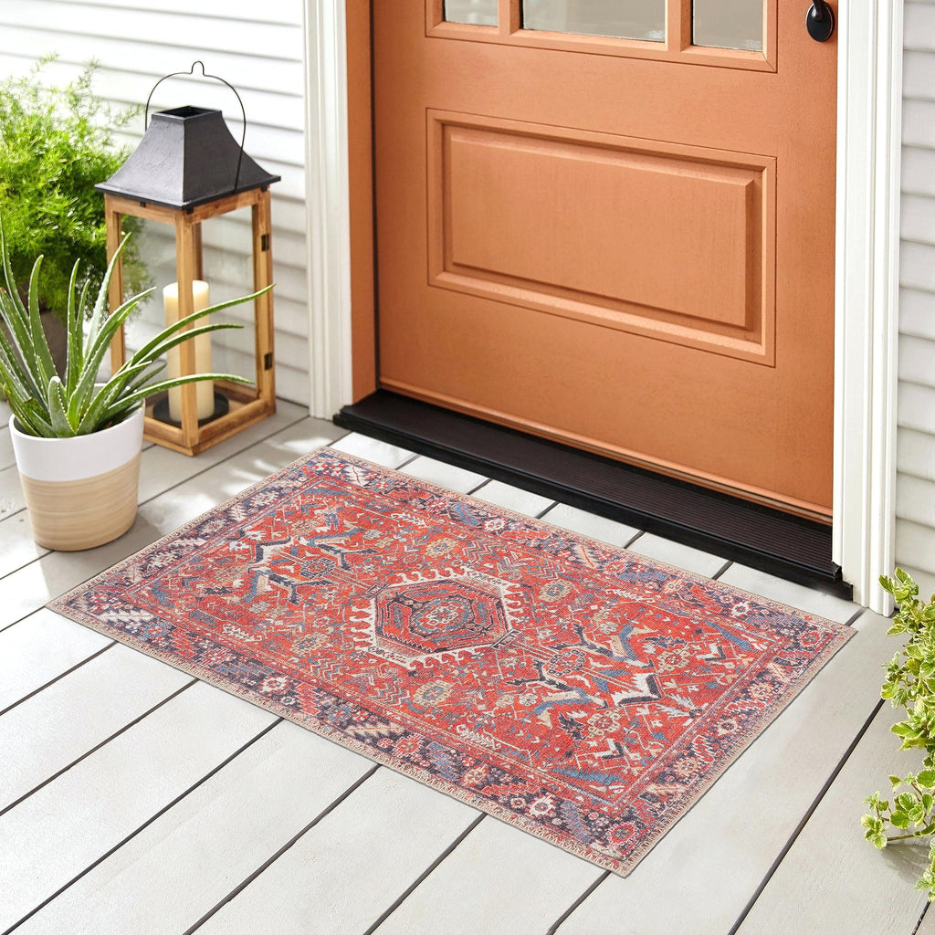 GLN Rugs Kerasus - Machine Washable Area Rug - Multi Red Home Rug