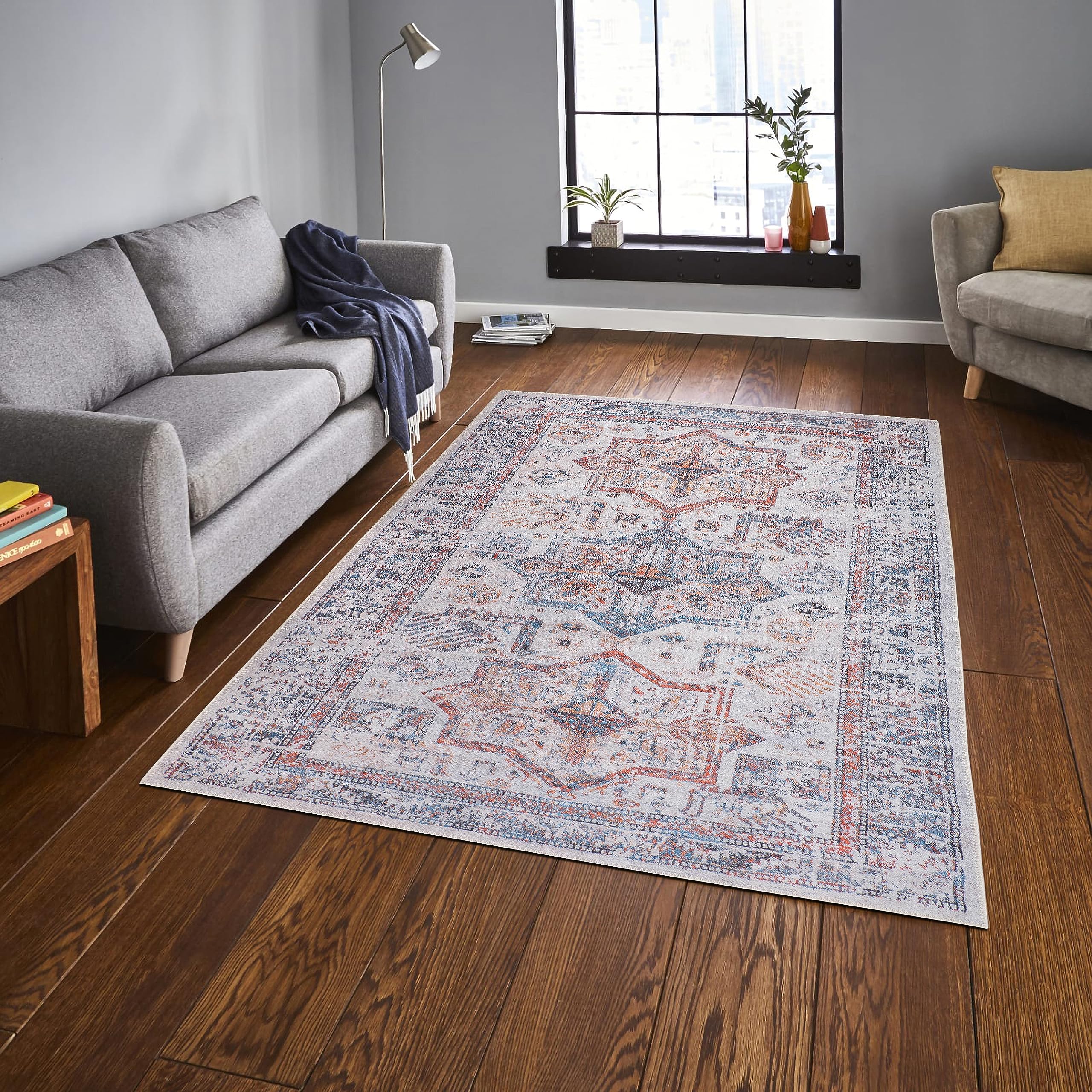 GLN Rugs Myra - Machine Washable Area Rug - Multi/Cream Home Rug