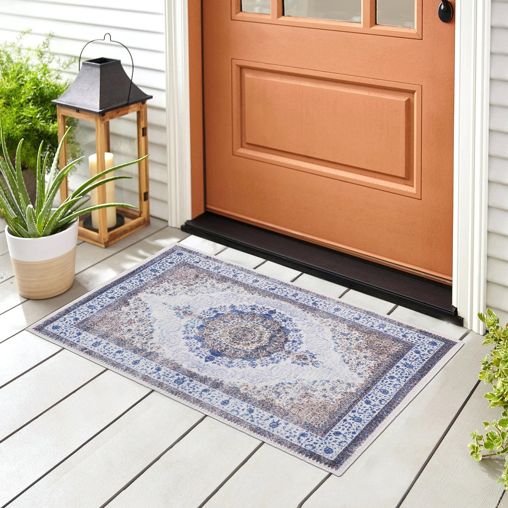 GLN Rugs Vona - Machine Washable Area Rug - Cream/Navy Home Rug