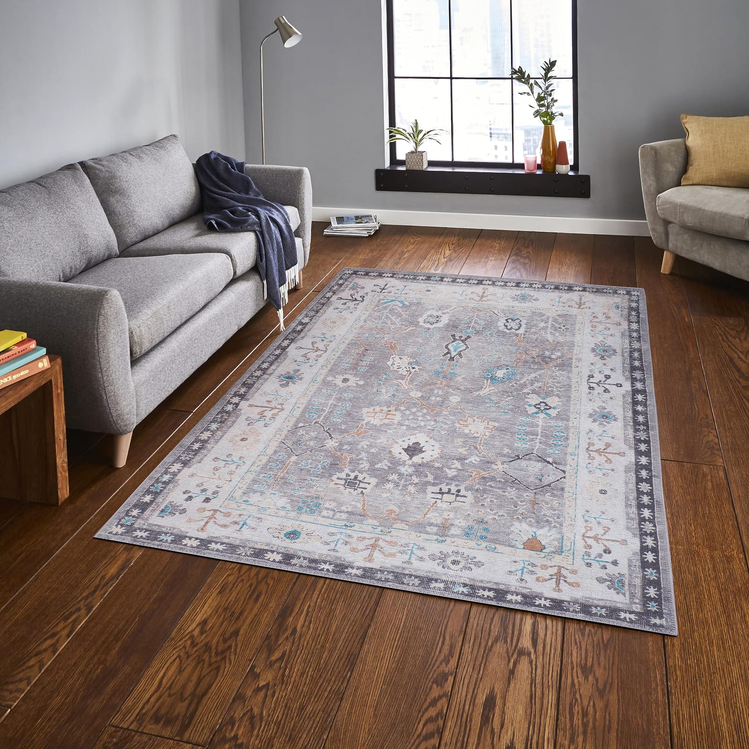 GLN Rugs Idyma - Machine Washable Area Rug - Cream/Gray Home Rug