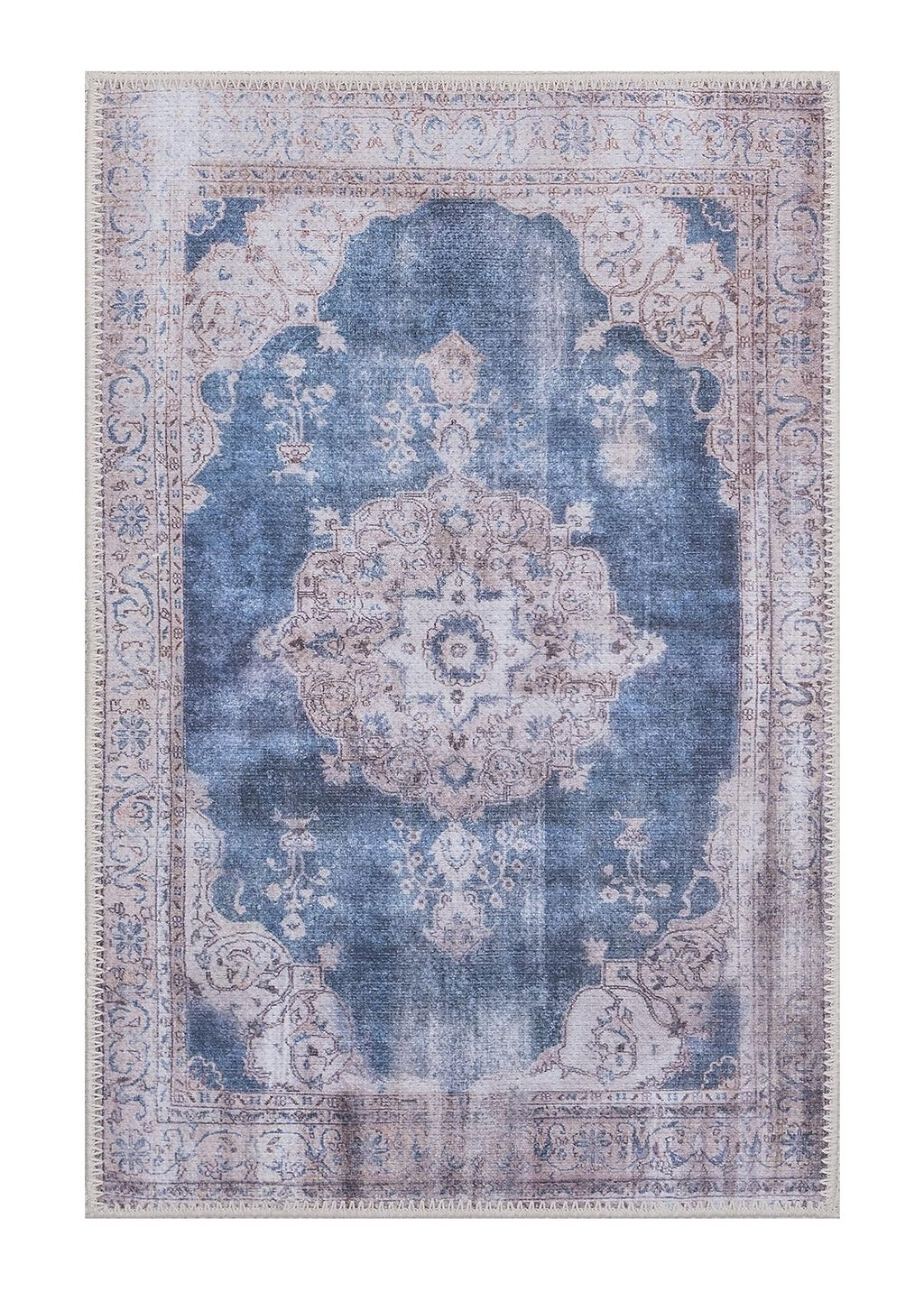 GLN Rugs Akhira - Machine Washable Area Rug - Turkish Cream/Navy Home Rugs