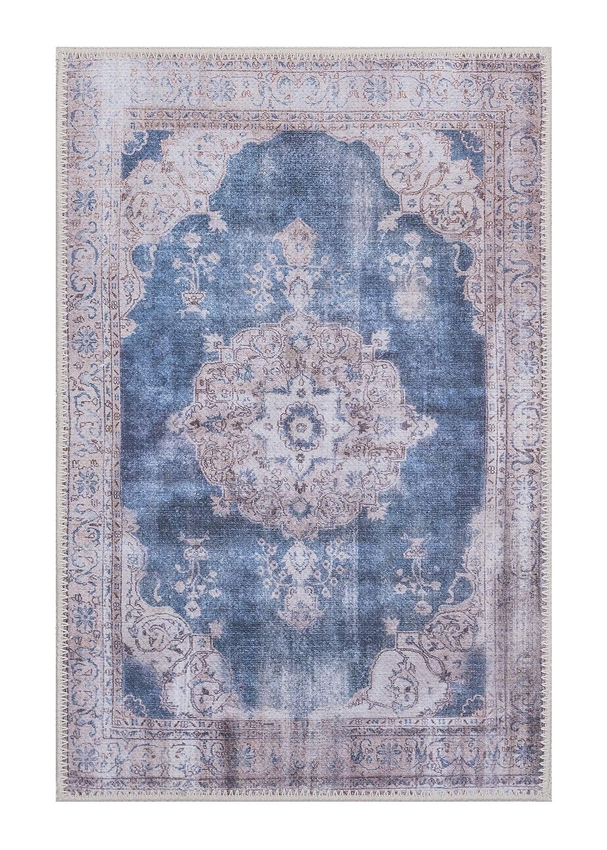 GLN Rugs Akhira - Machine Washable Area Rug - Turkish Cream/Navy Home Rugs