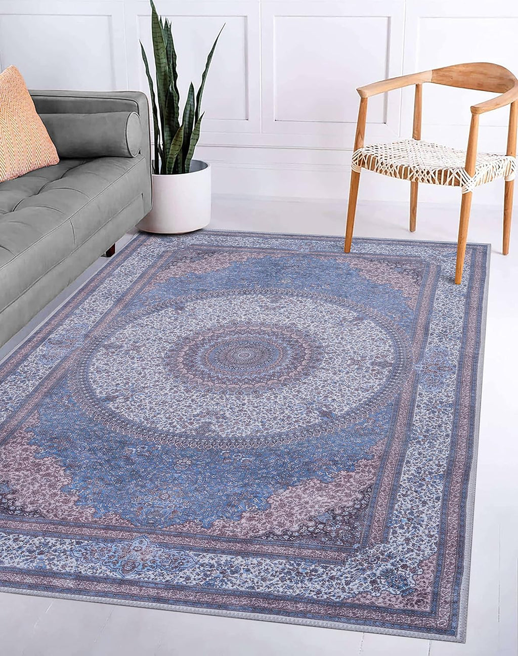 GLN Rugs Saphirya - Machine Washable Area Rug - Turkish Navy/Off White Home Rugs