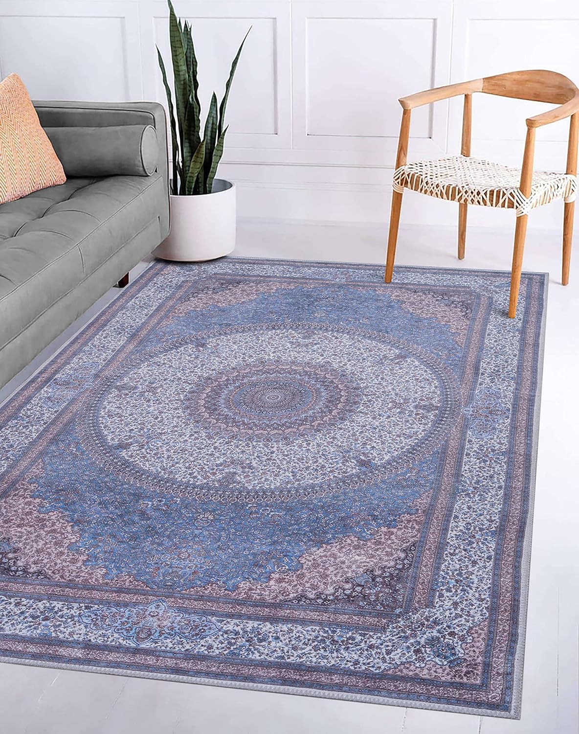 GLN Rugs Saphirya - Machine Washable Area Rug - Turkish Navy/Off White Home Rugs