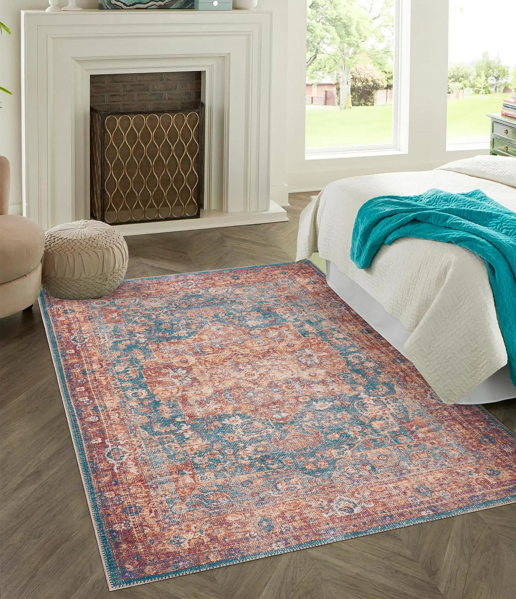 GLN Rugs Sumela - Machine Washable Area Rug - Terra/Green Home Rug