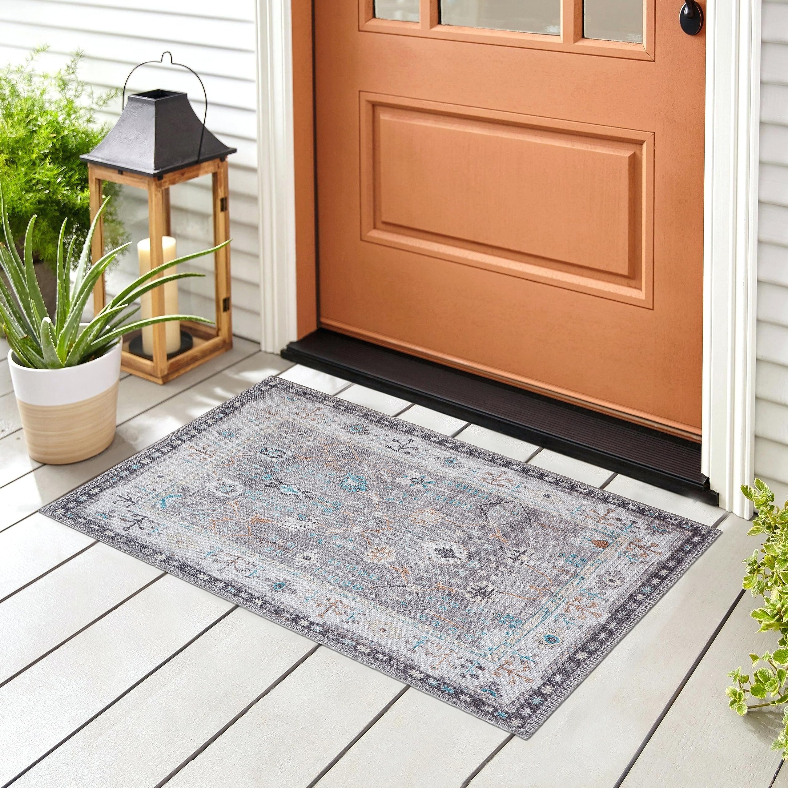 GLN Rugs Idyma - Machine Washable Area Rug - Cream/Gray Home Rug