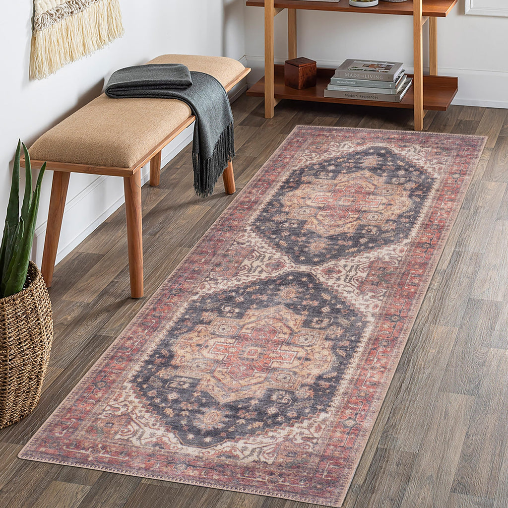 GLN Rugs Mylasa - Machine Washable Area Rug - Black/Terra Home Rug