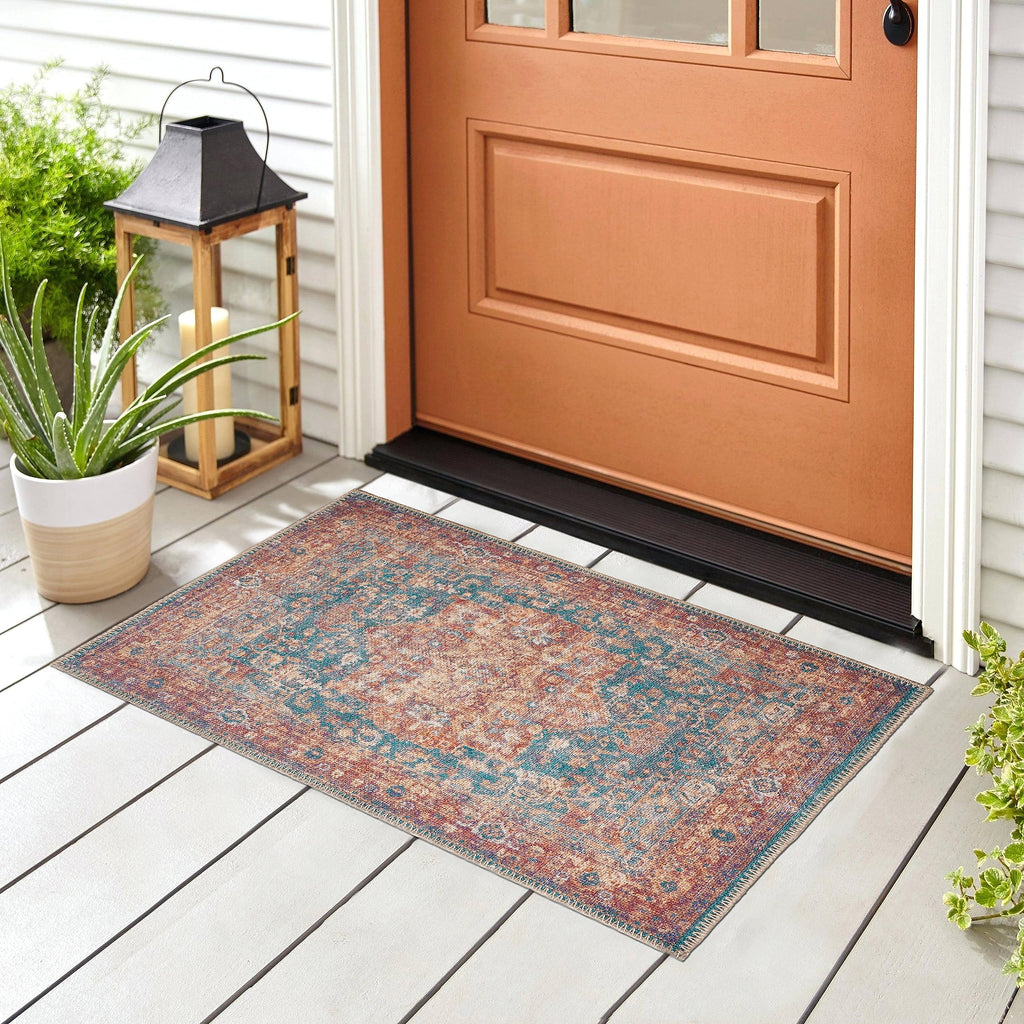 GLN Rugs Sumela - Machine Washable Area Rug - Terra/Green Home Rug