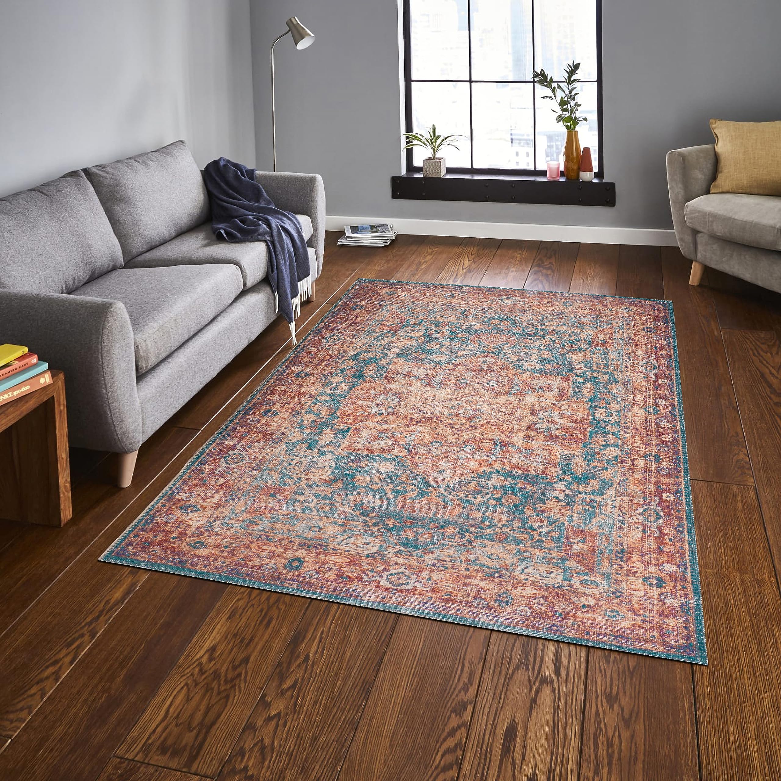 GLN Rugs Sumela - Machine Washable Area Rug - Terra/Green Home Rug