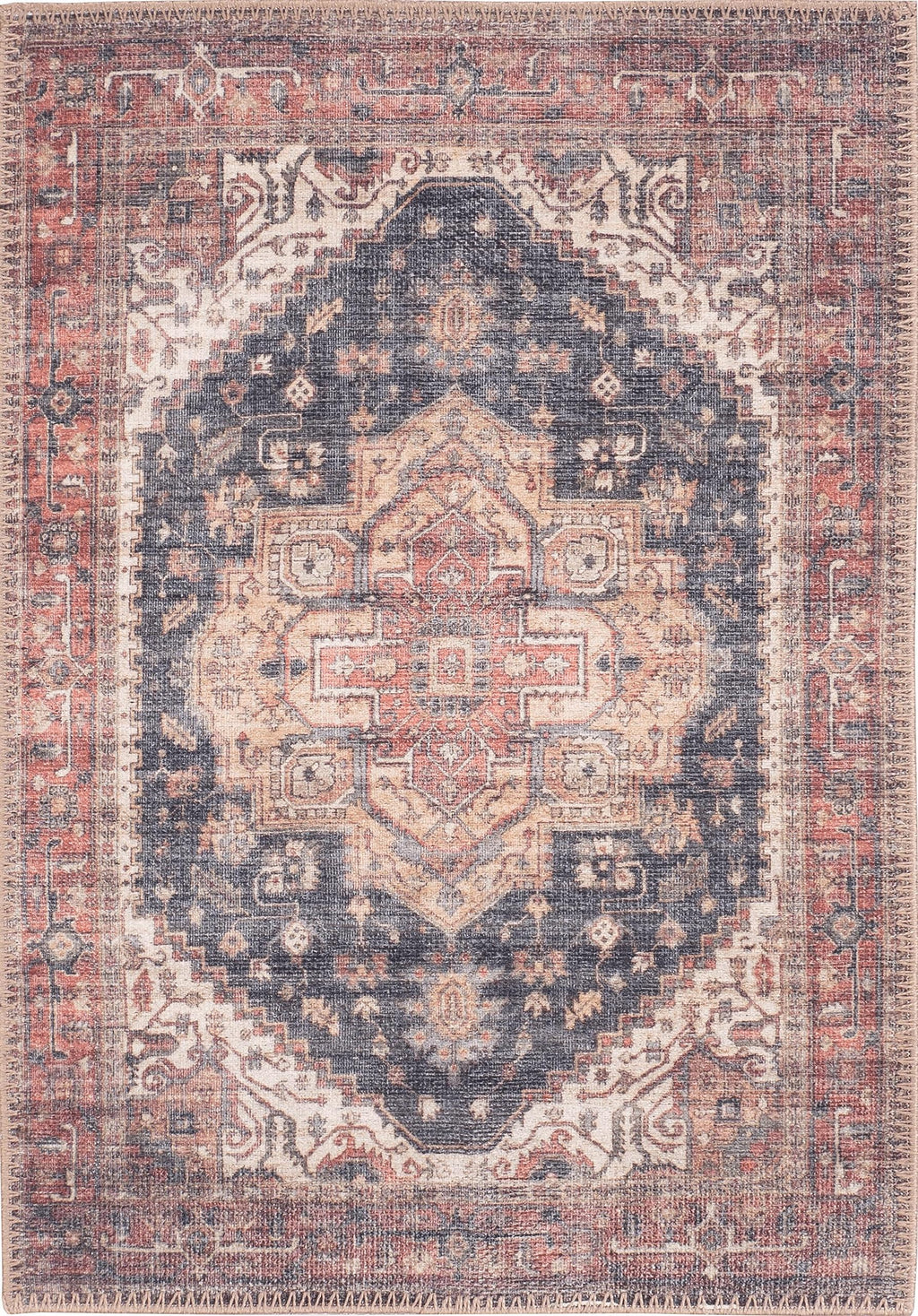 GLN Rugs Mylasa - Machine Washable Area Rug - Black/Terra Home Rug