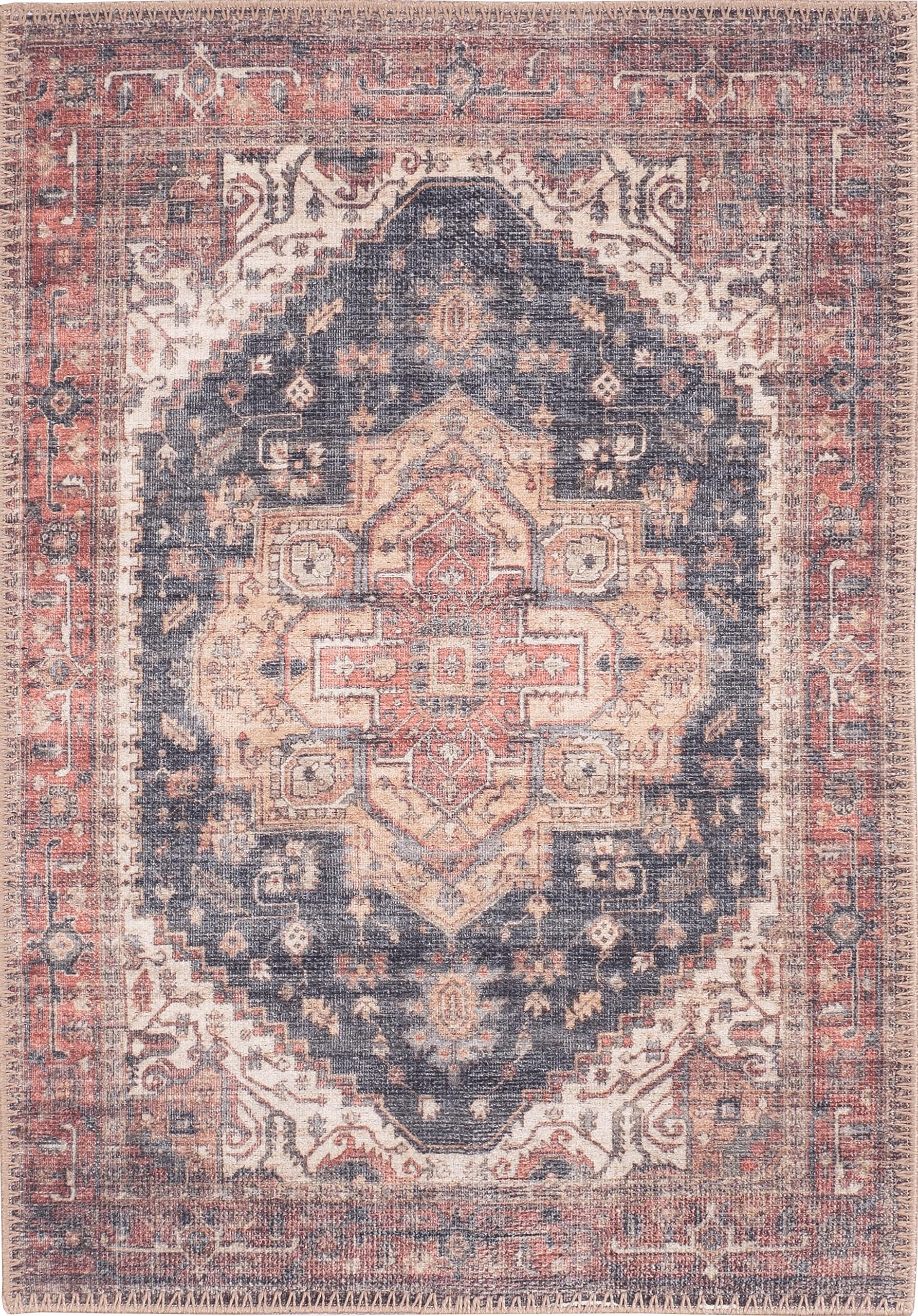 GLN Rugs Mylasa - Machine Washable Area Rug - Black/Terra Home Rug