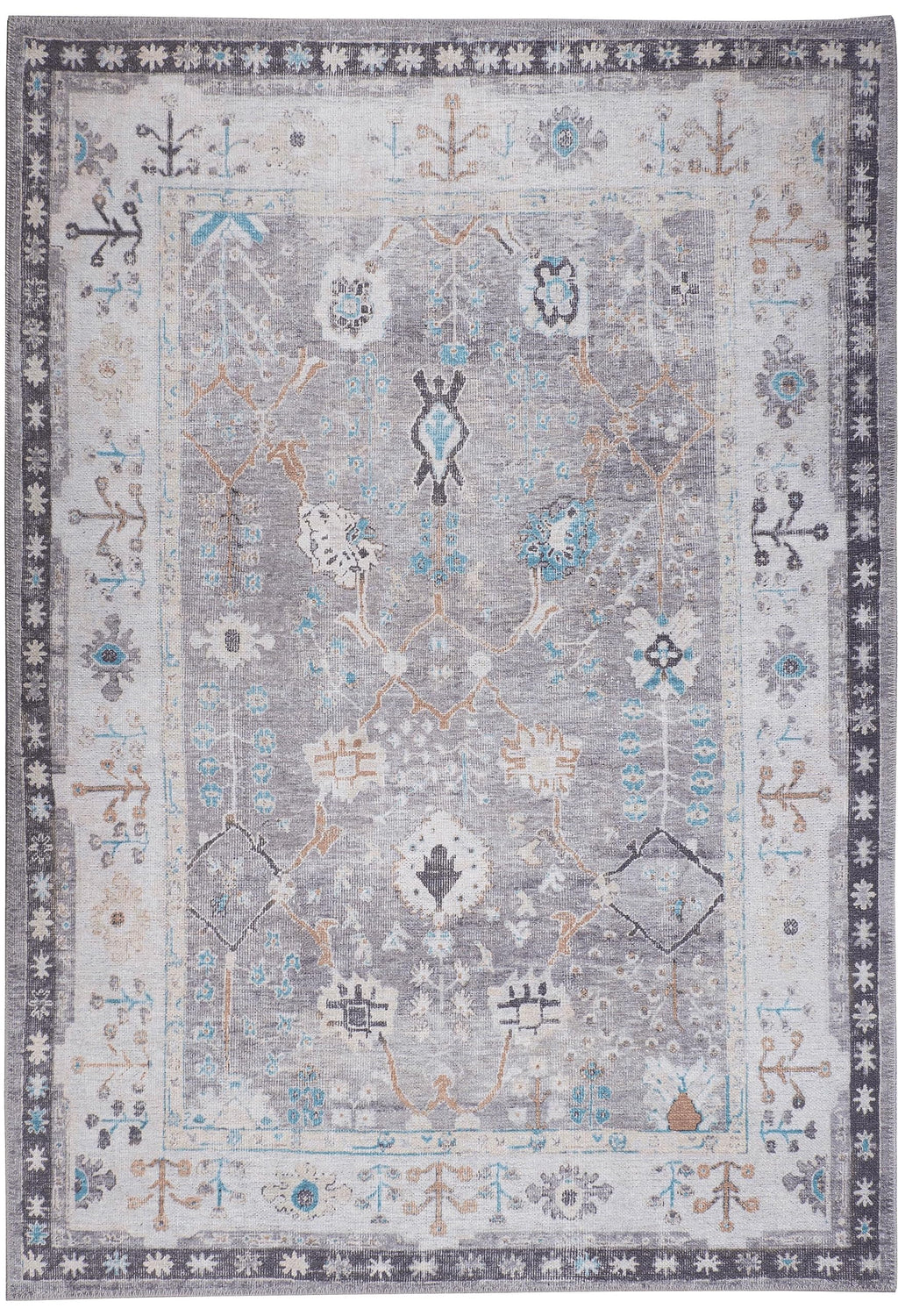 GLN Rugs Idyma - Machine Washable Area Rug - Cream/Gray Home Rug