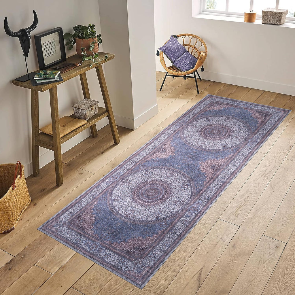 GLN Rugs Saphirya - Machine Washable Area Rug - Turkish Navy/Off White Home Rugs