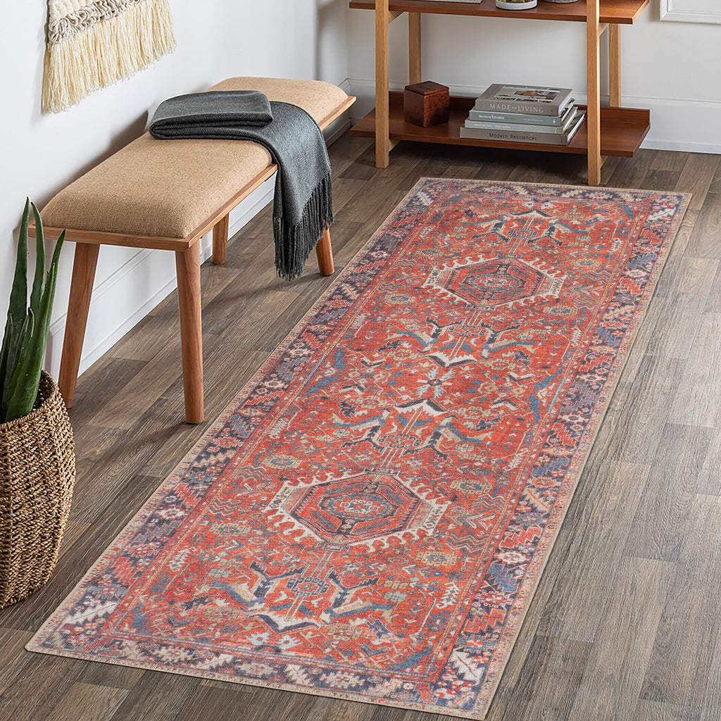 GLN Rugs Kerasus - Machine Washable Area Rug - Multi Red Home Rug