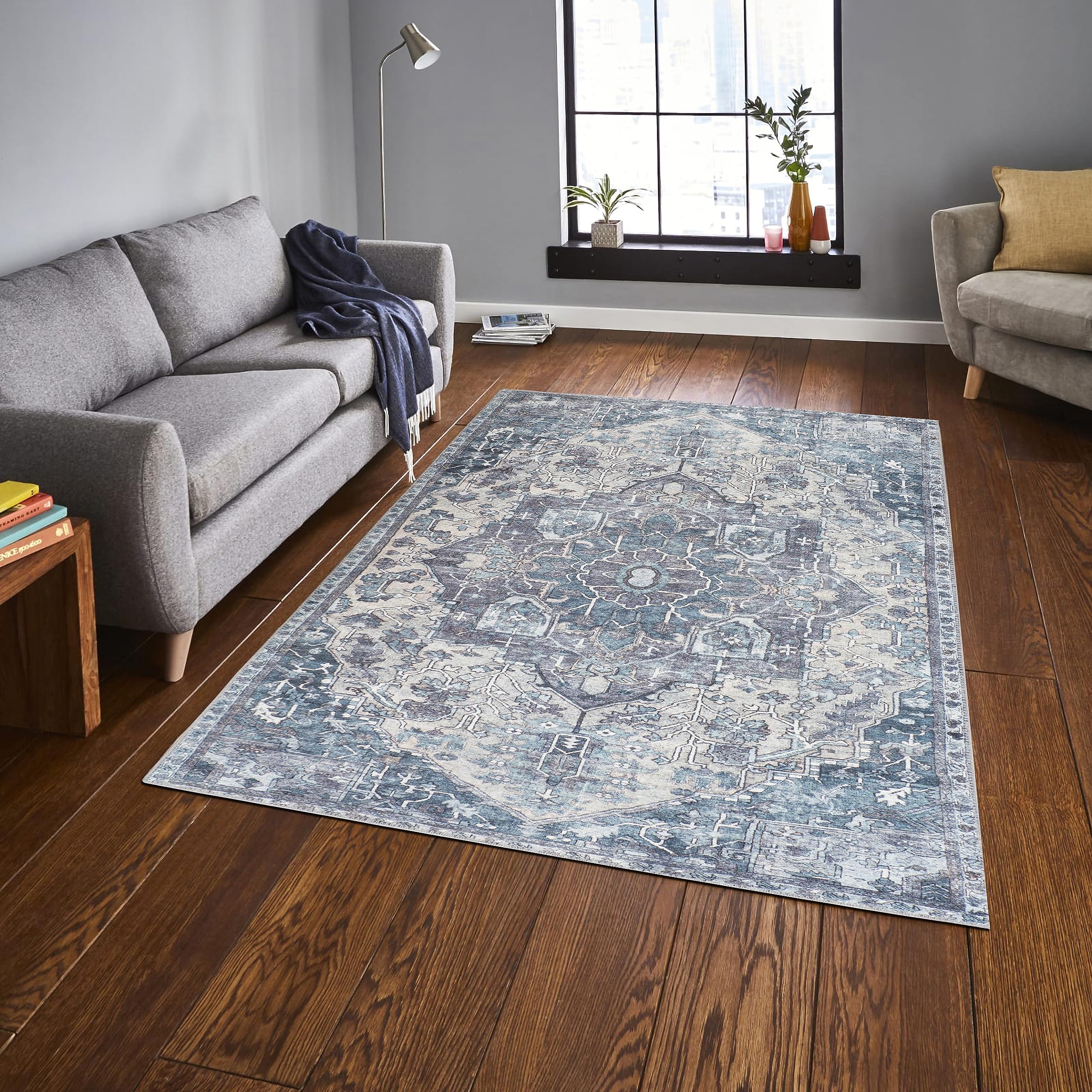 GLN Rugs Delos - Machine Washable Area Rug - Multi Gray Home Rug