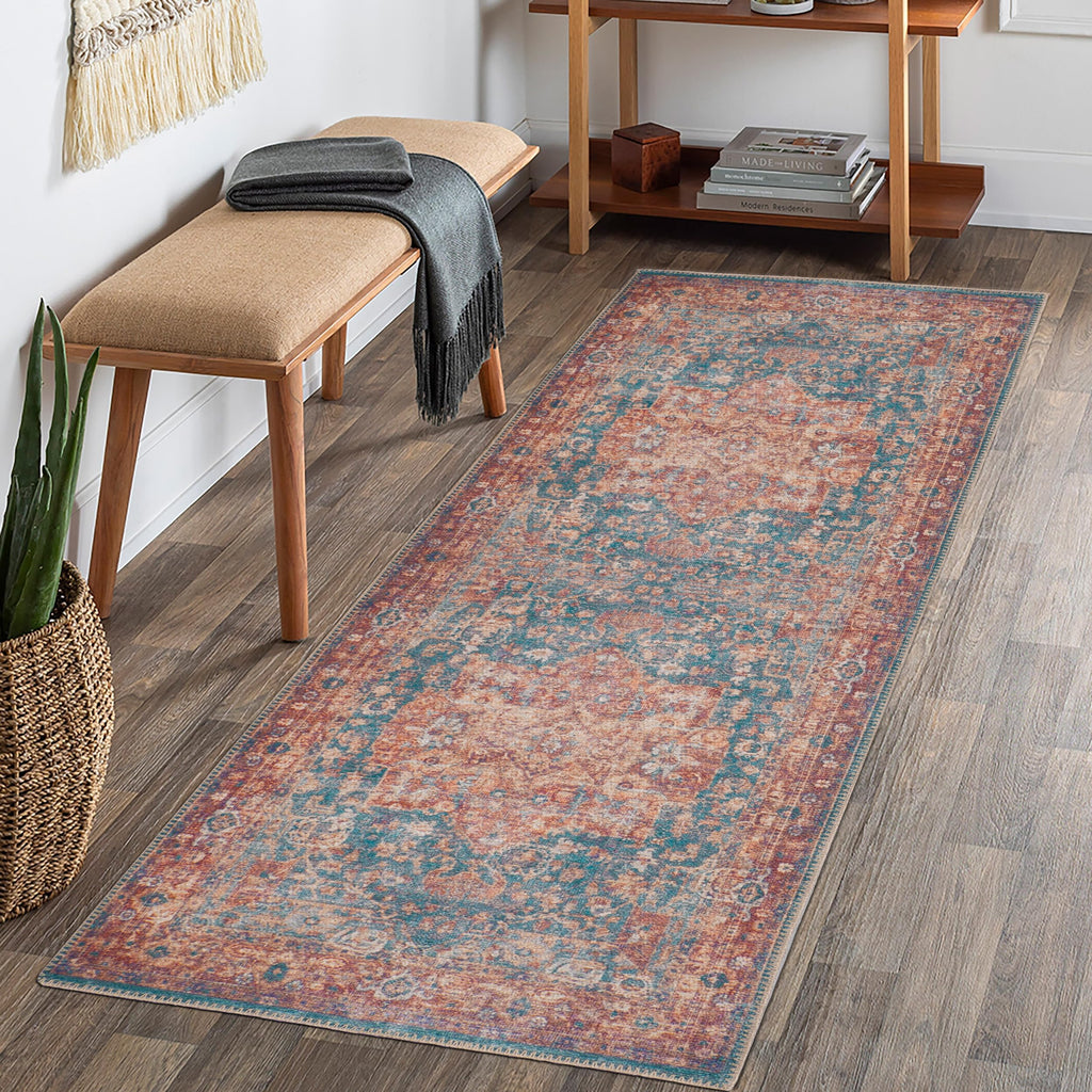 GLN Rugs Sumela - Machine Washable Area Rug - Terra/Green Home Rug