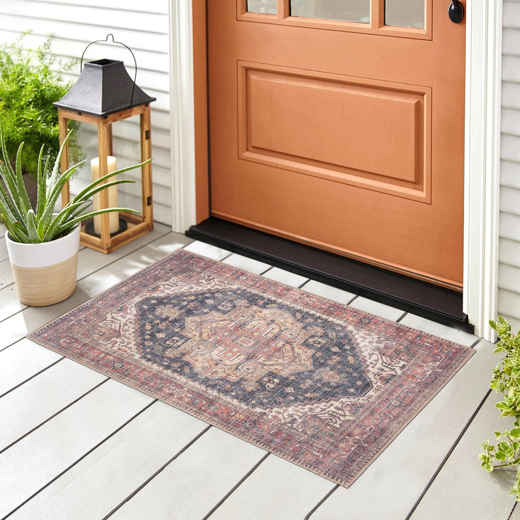 GLN Rugs Mylasa - Machine Washable Area Rug - Black/Terra Home Rug