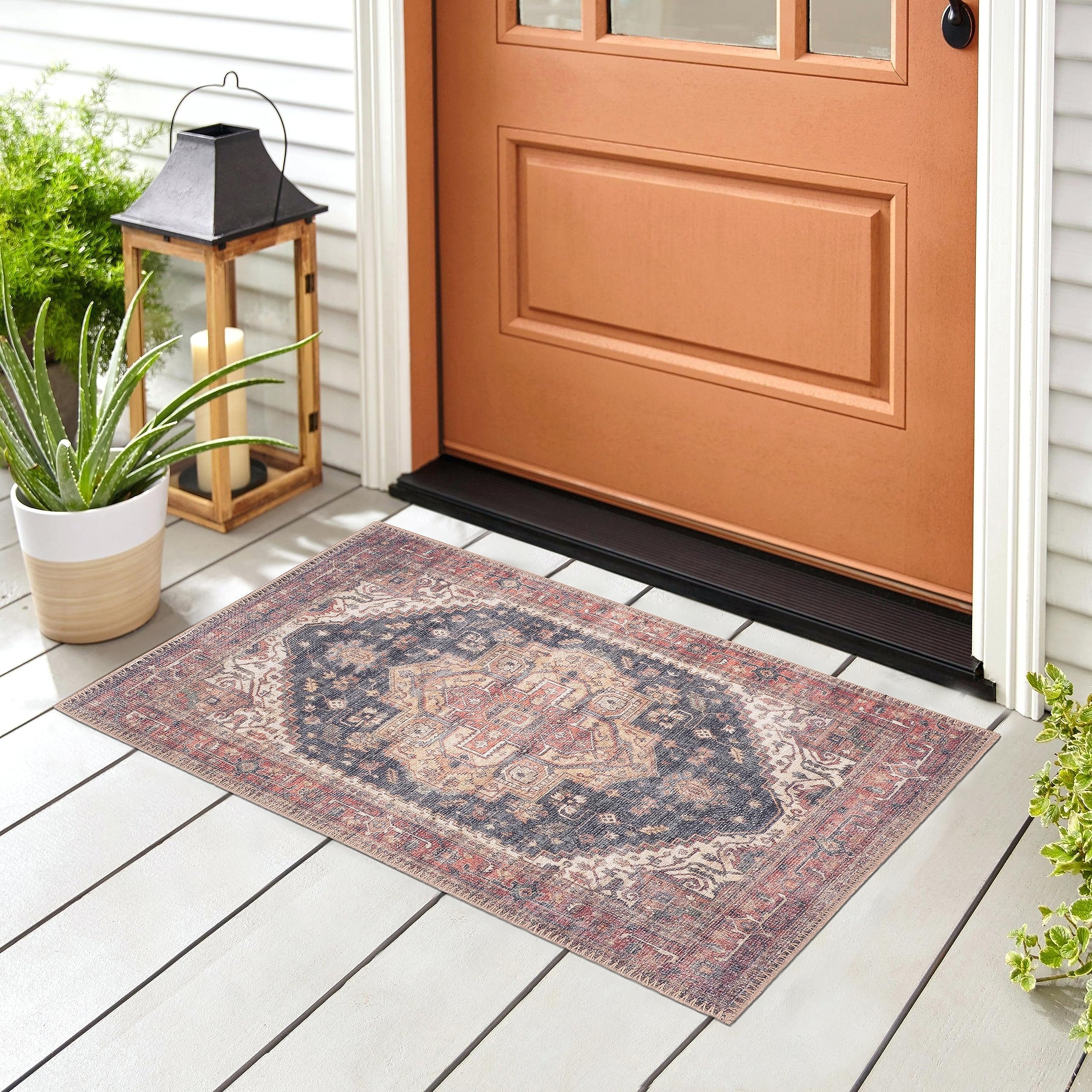 GLN Rugs Mylasa - Machine Washable Area Rug - Black/Terra Home Rug